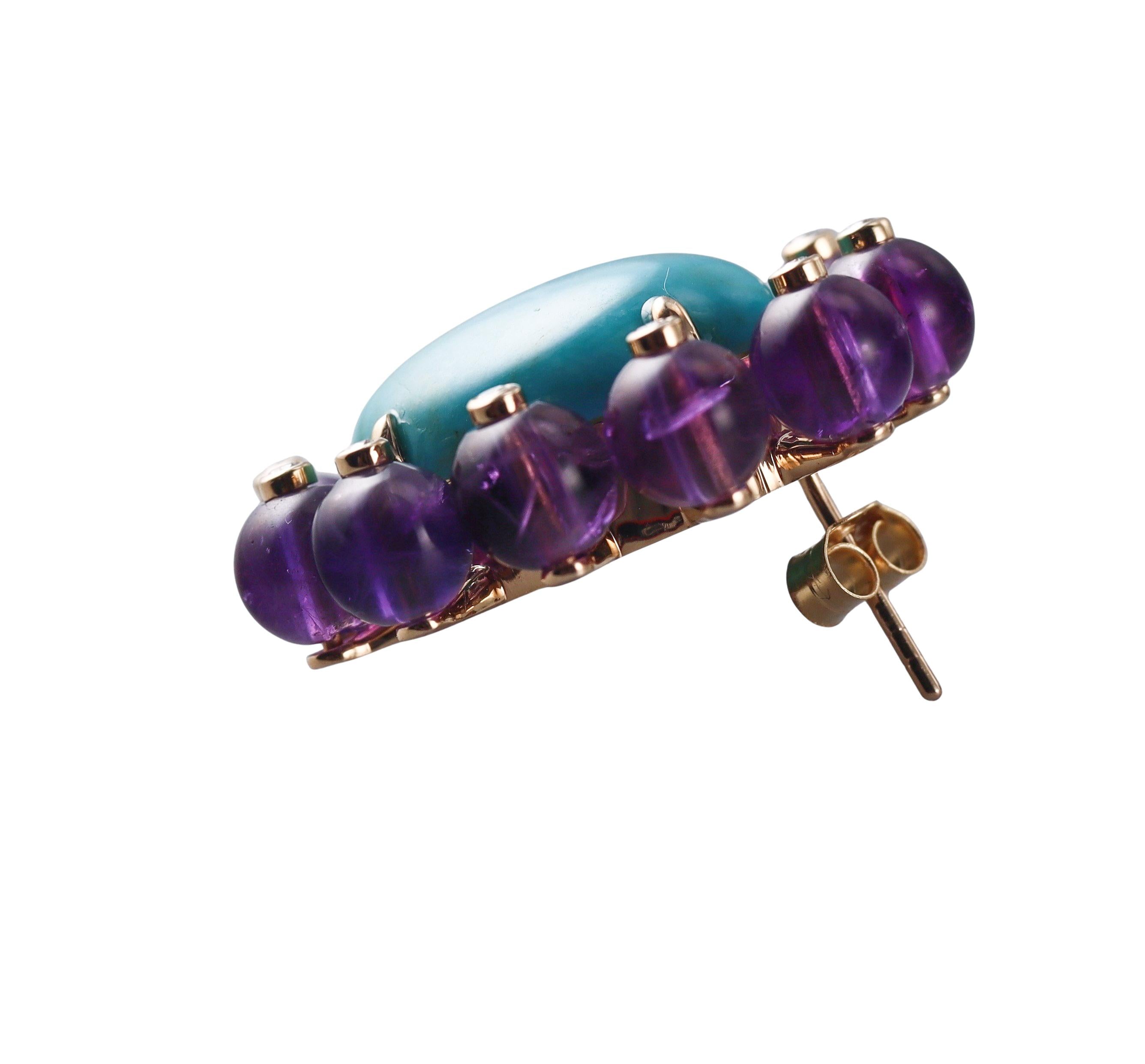 Fred Leighton Amethyst Turquoise Diamond Gold Earrings