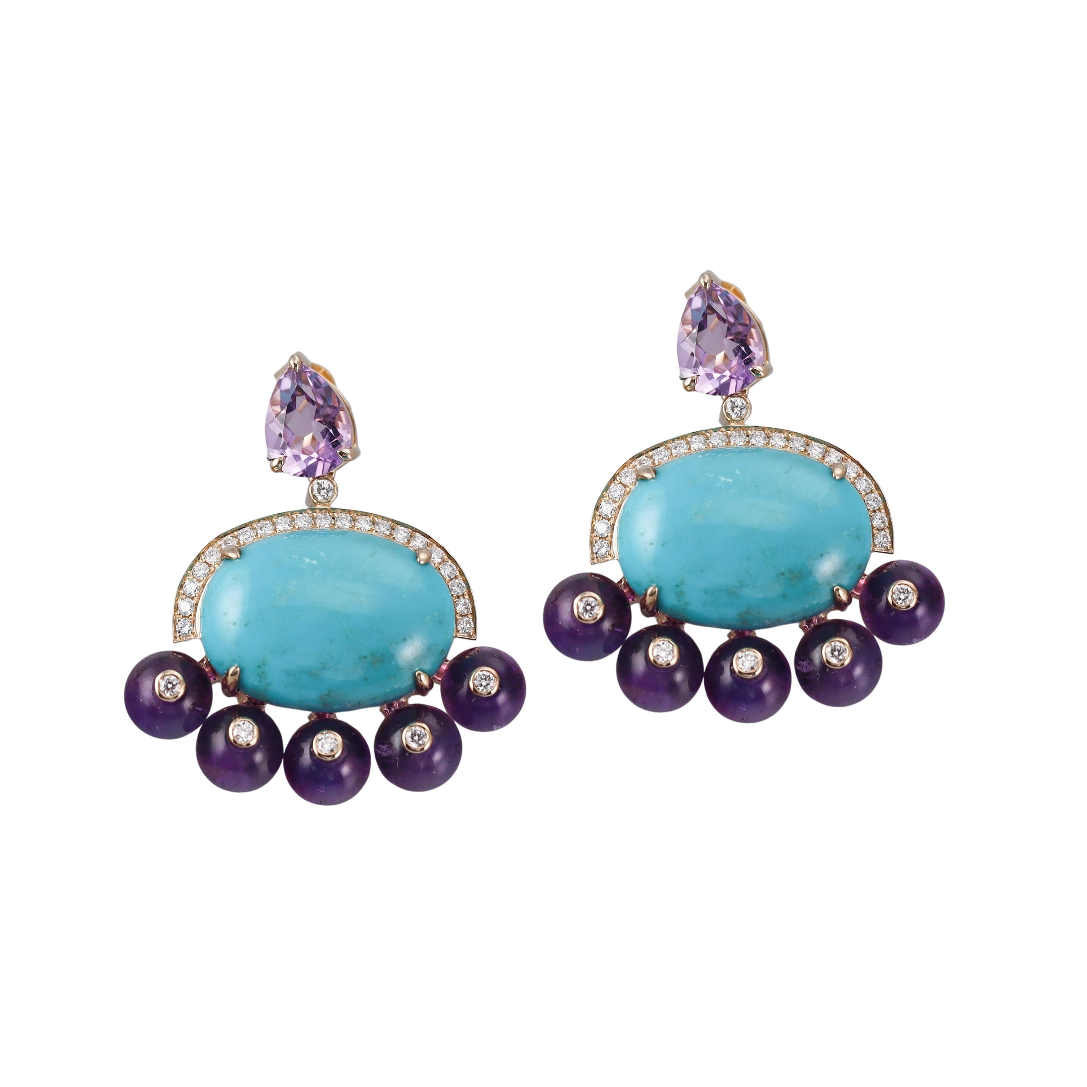 Fred Leighton Amethyst Turquoise Diamond Gold Earrings