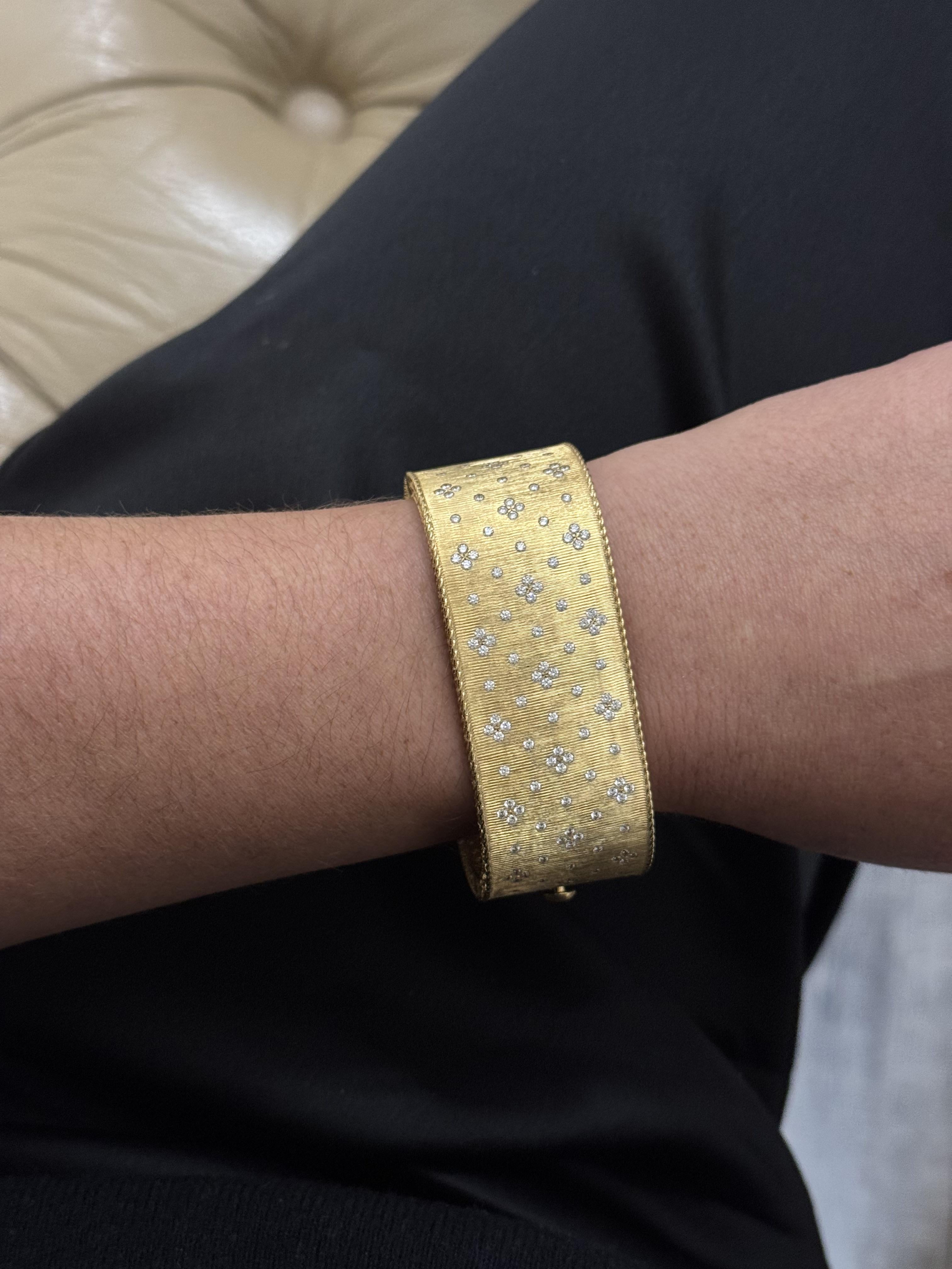 Roberto Coin Princess Diamond Yellow Gold Wide Bangle Bracelet