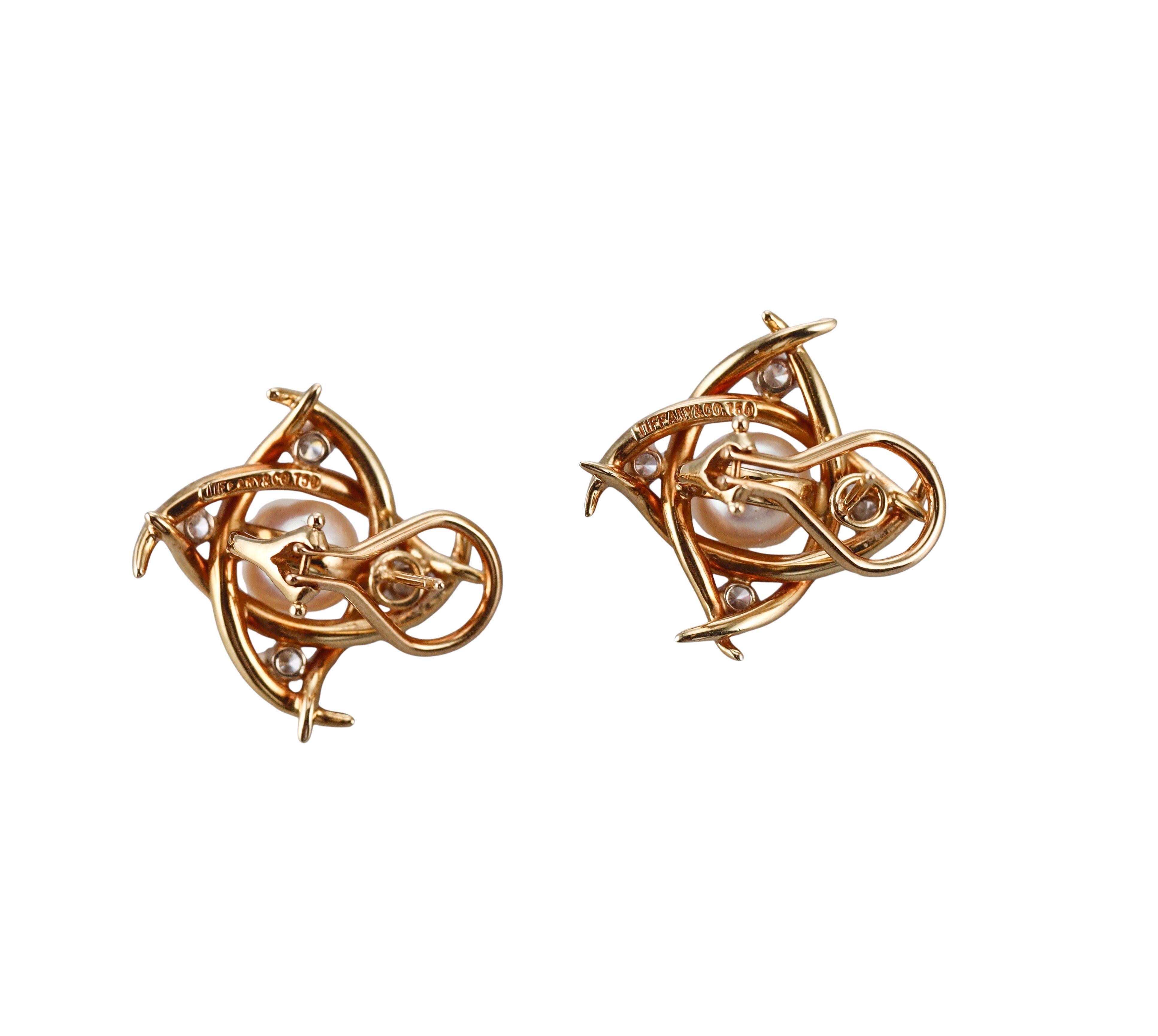 Tiffany & Co Pearl Diamond Gold Earrings