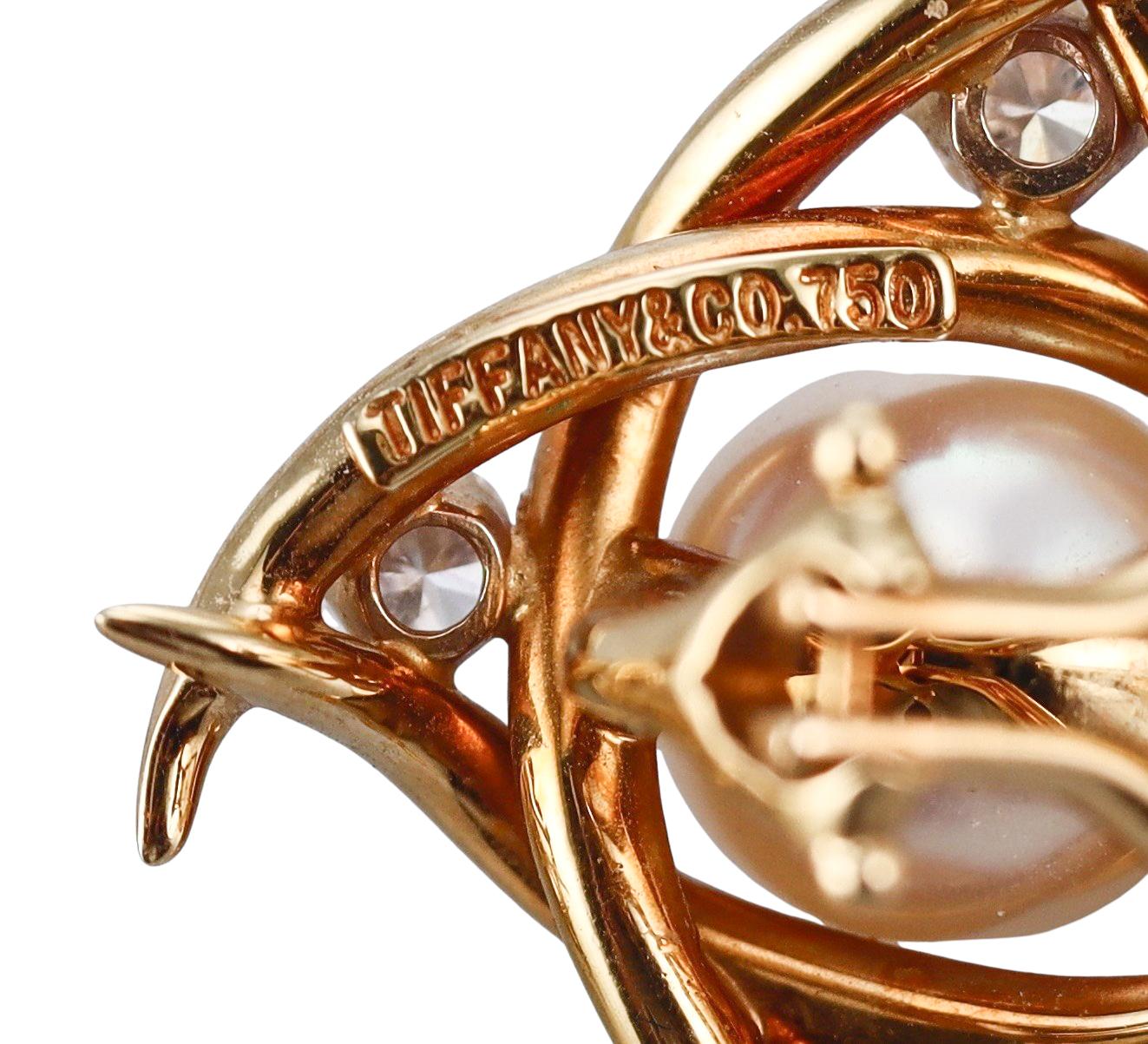 Tiffany & Co Pearl Diamond Gold Earrings