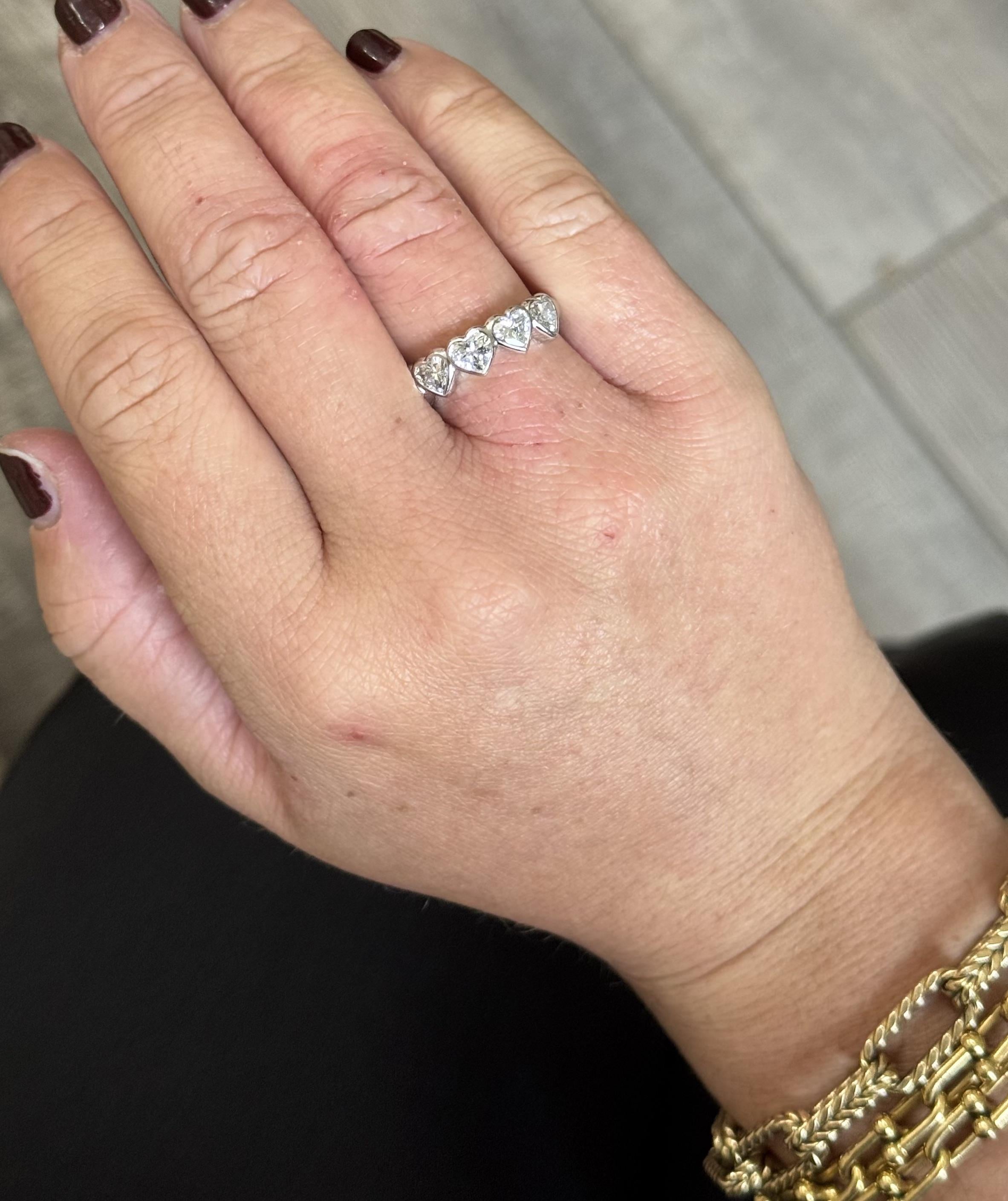 Platinum Heart Diamond Wedding Half Band Ring