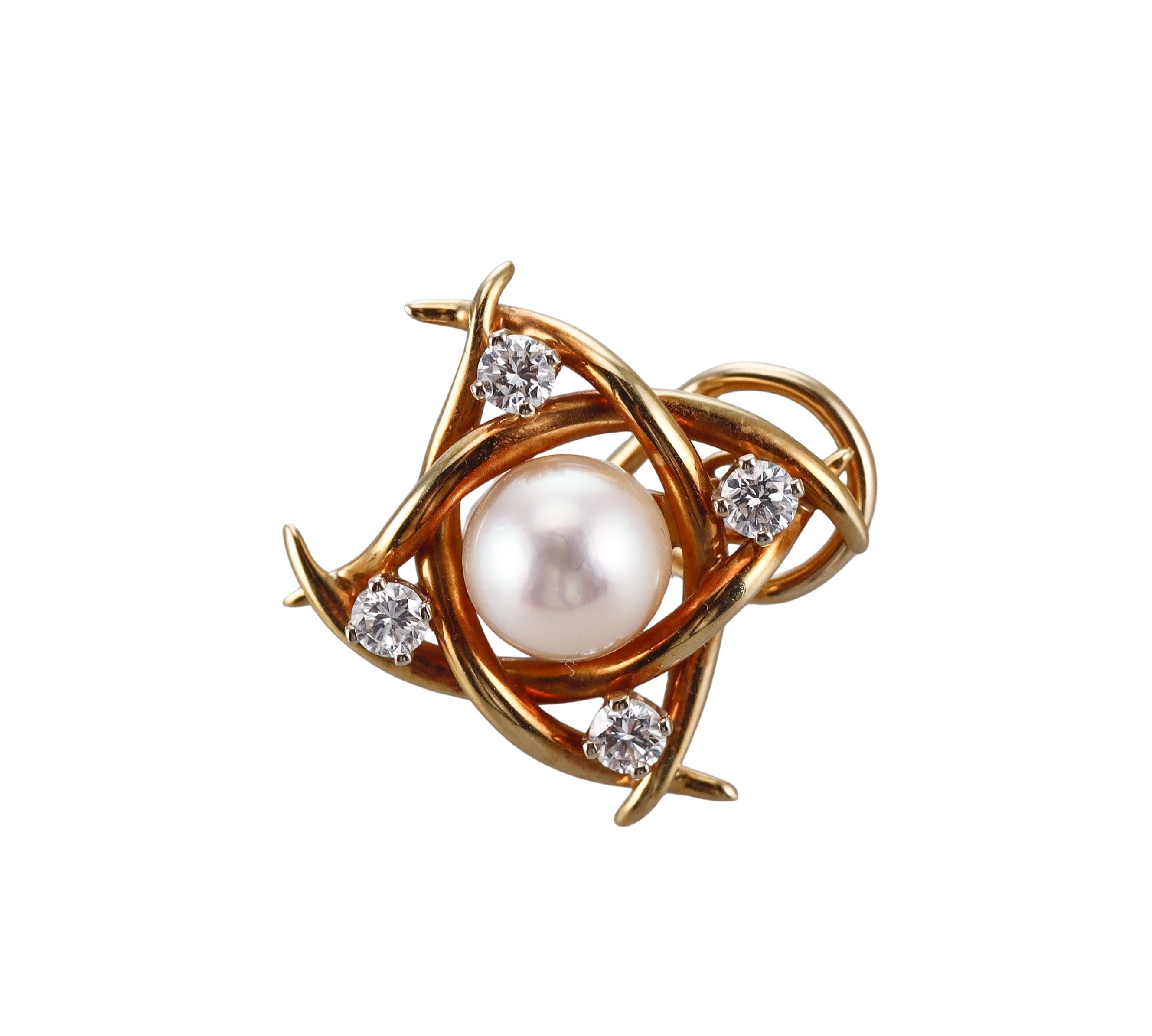 Tiffany & Co Pearl Diamond Gold Earrings