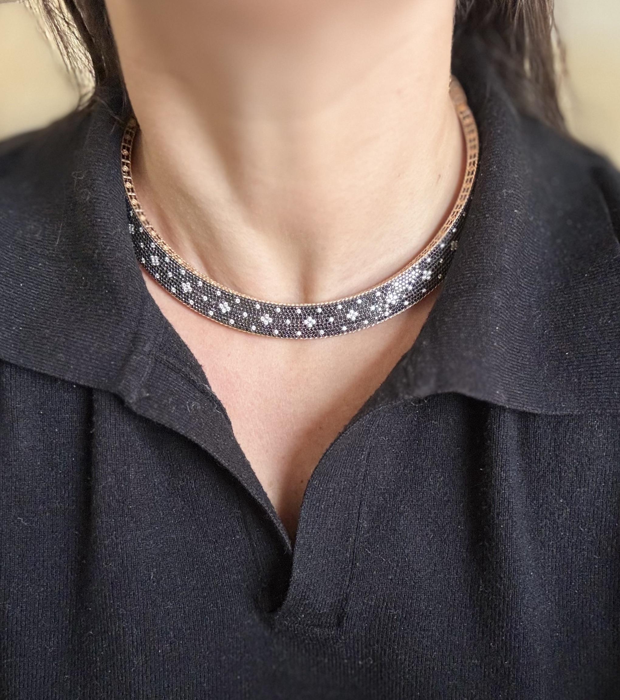 Roberto Coin Venetian Princess Black & White Diamond Rose Gold Collar Necklace