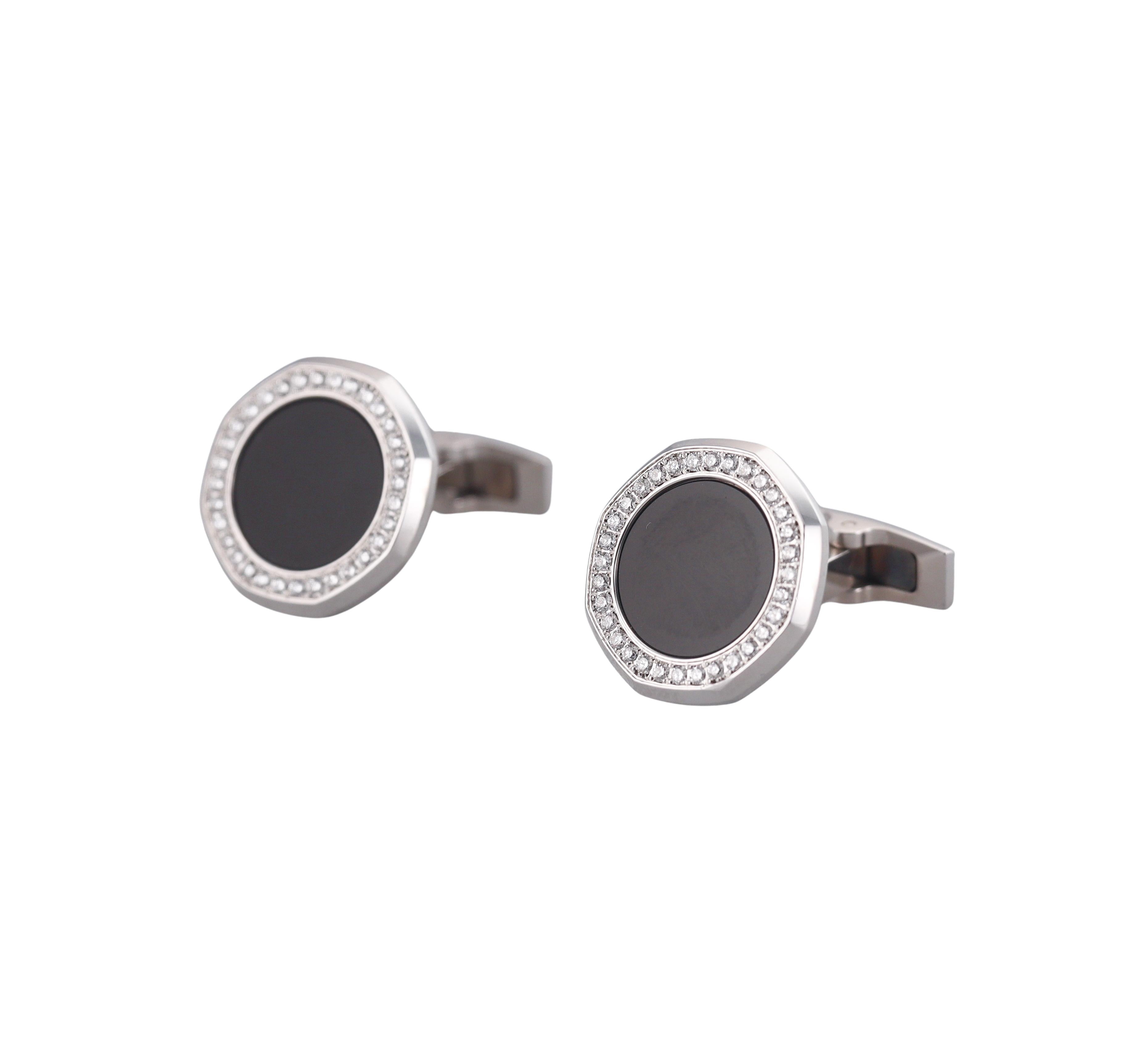 Audemars Piguet Diamond Onyx Gold Tuxedo Cufflinks