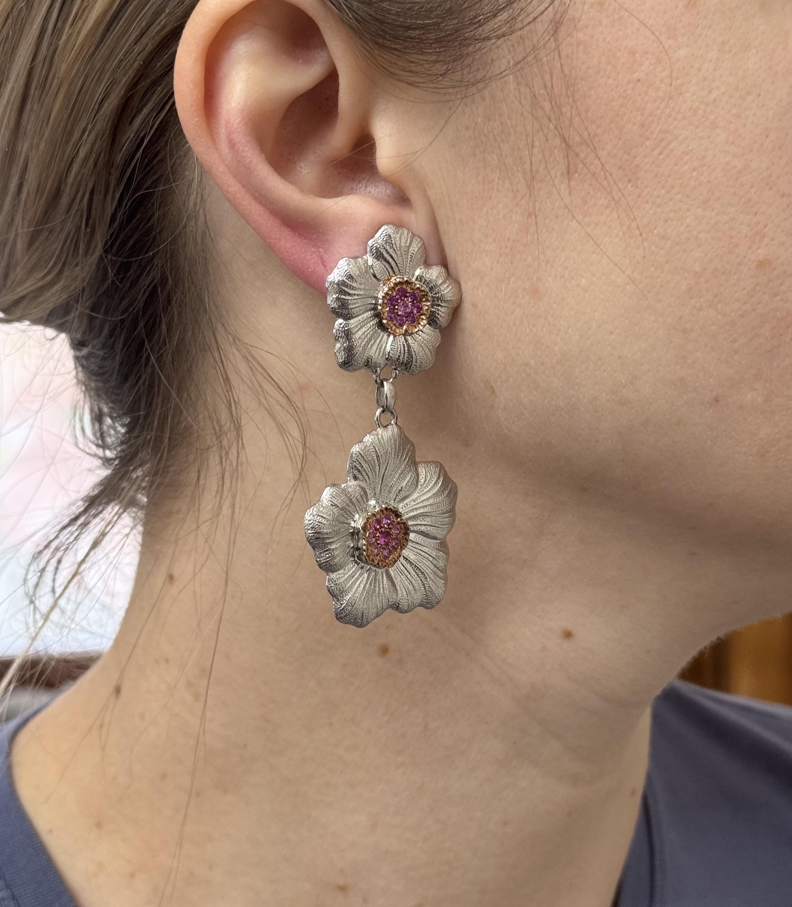 Buccellati Blossoms Pink Sapphire Sterling Silver Drop Earrings