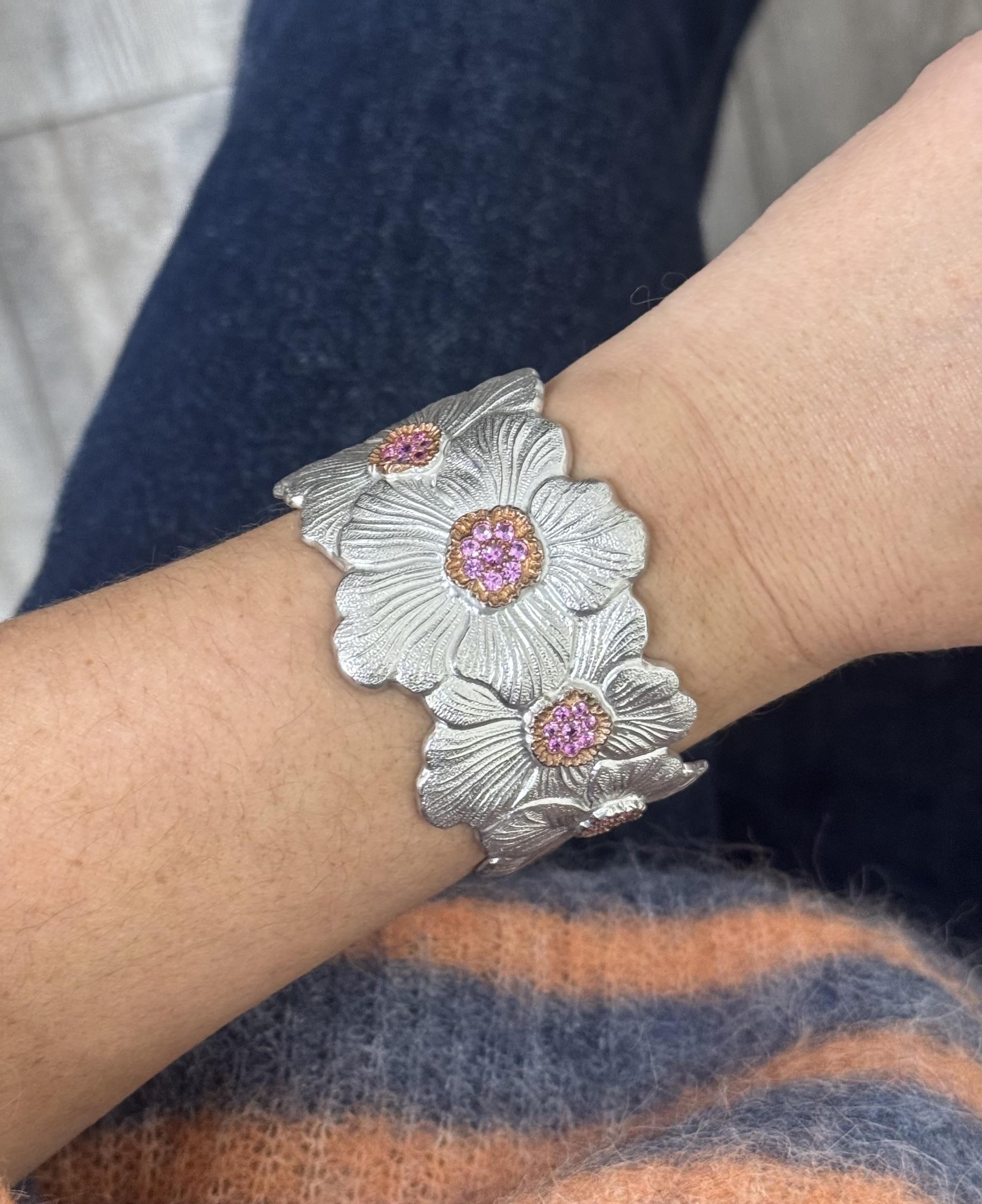 Buccellati Blossoms Pink Sapphire Sterling Silver Cuff Bracelet