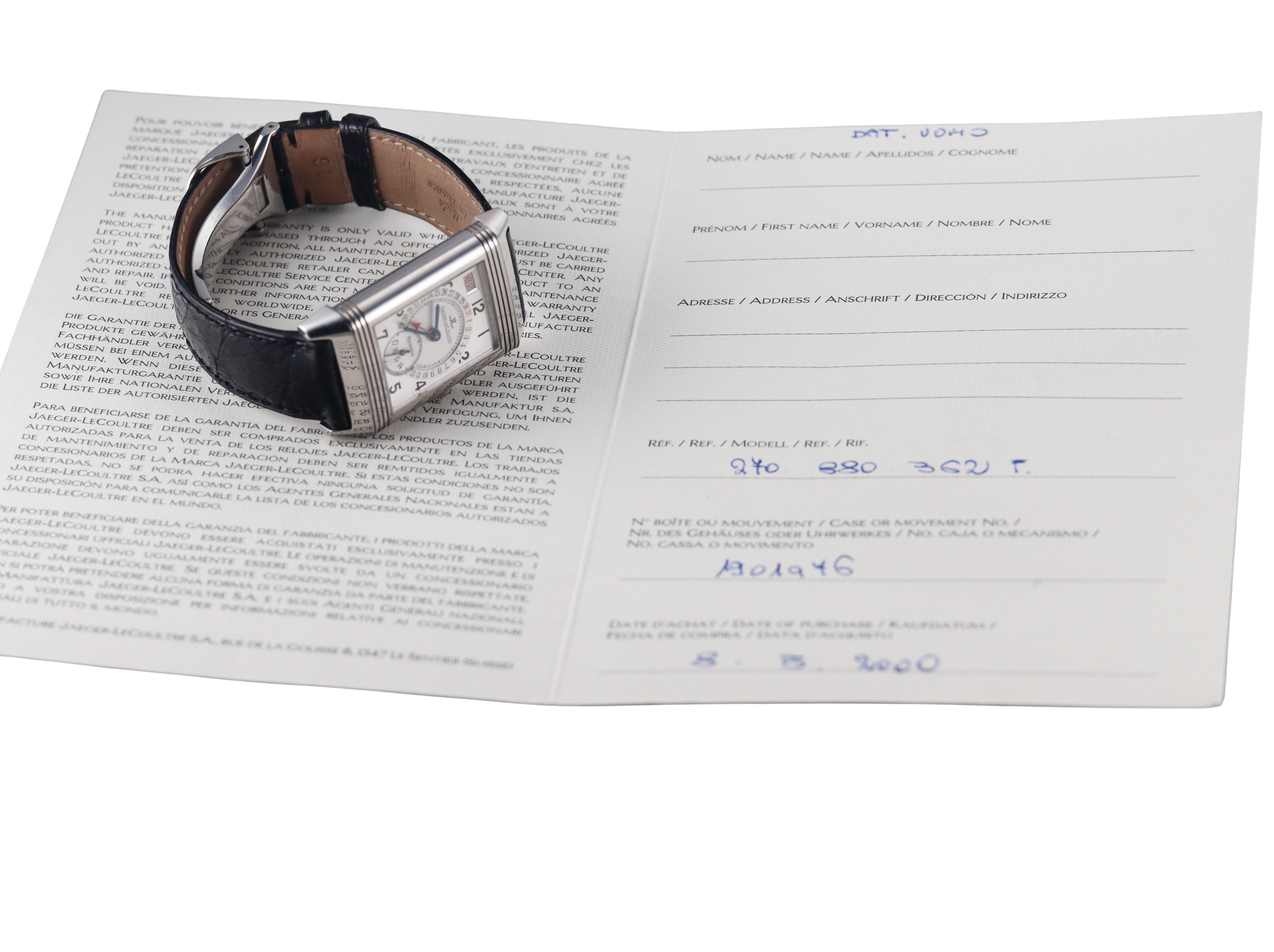 Jaeger LeCoultre Reverso Grande Taile Calendar Watch 270.8.36