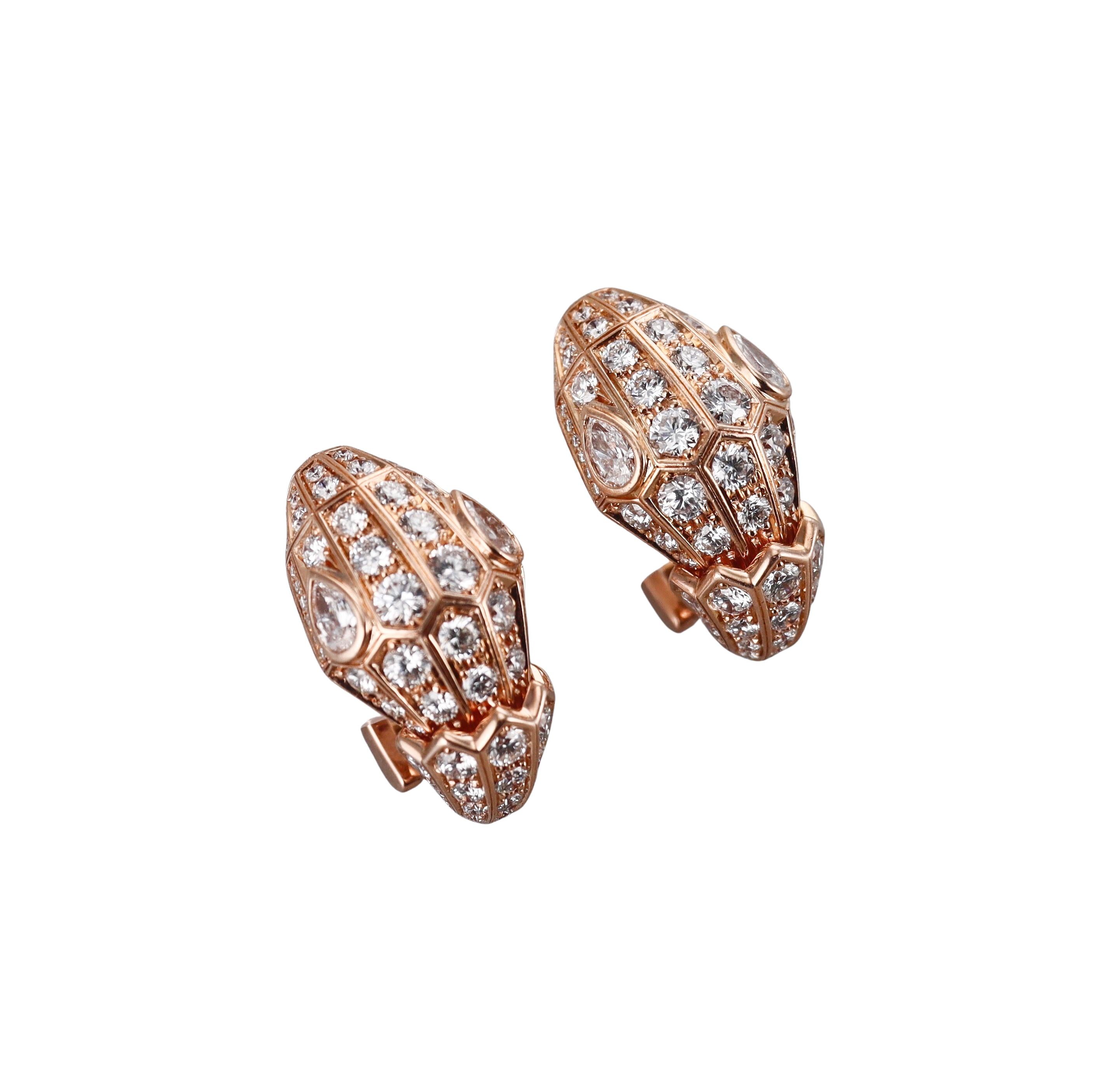 Bulgari Serpenti Diamond Rose Gold Earrings