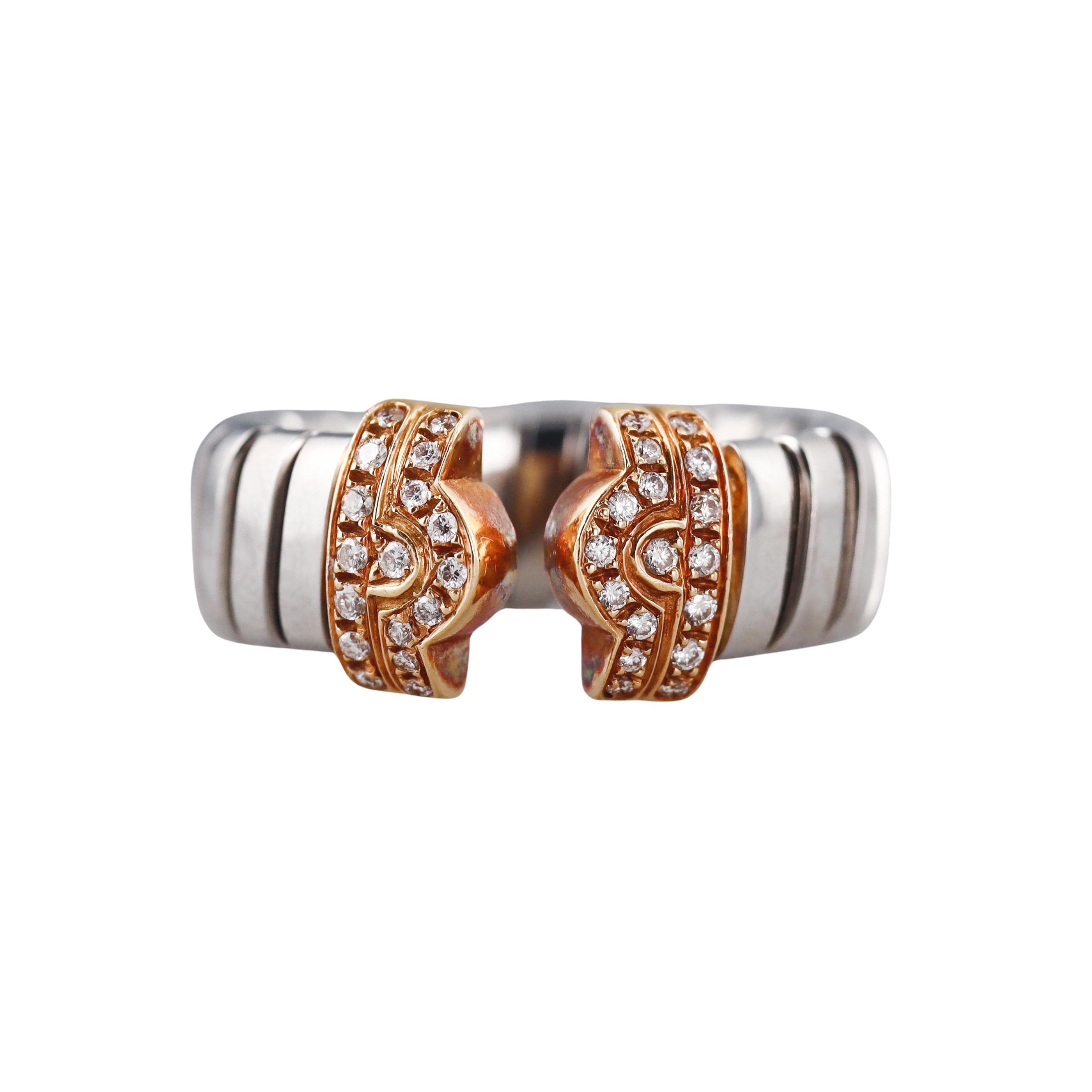 Bulgari Tobugas Gold and Steel Diamond Cuff Ring