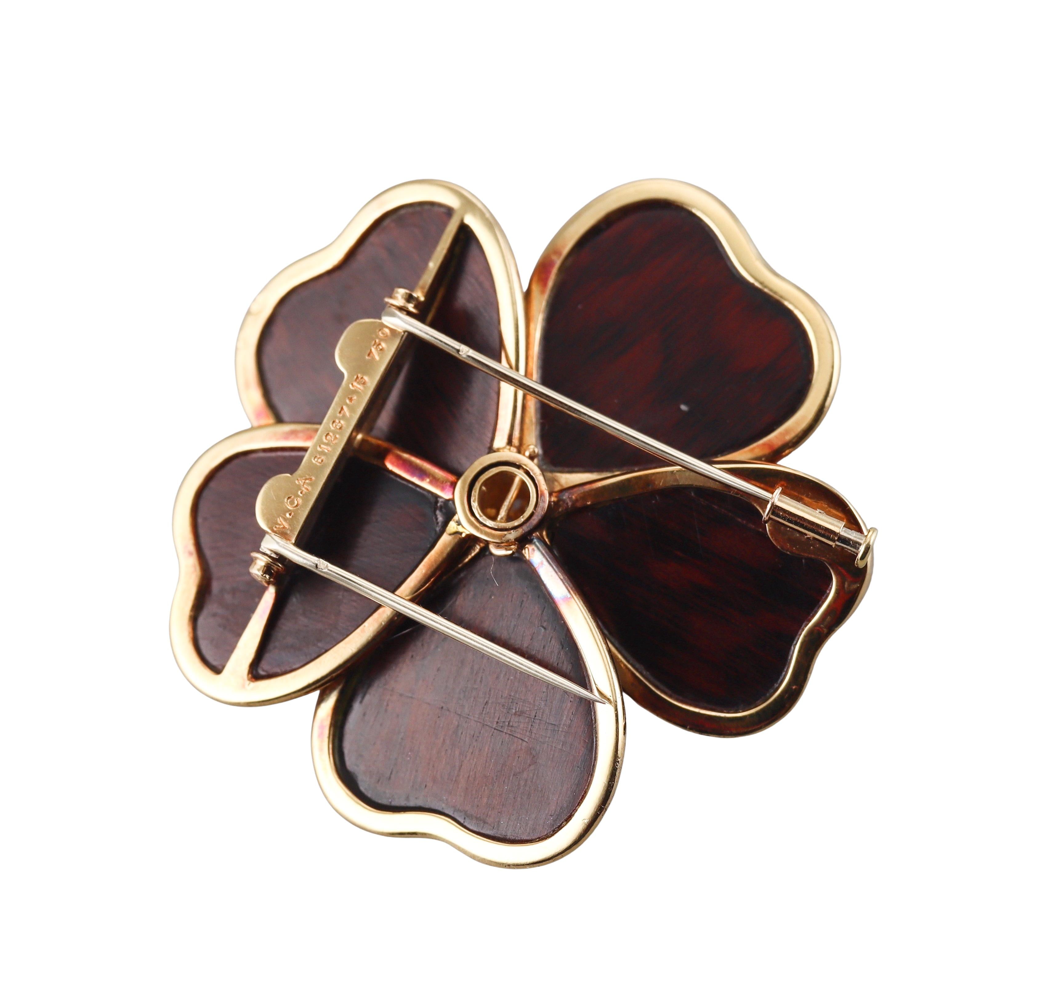 Van Cleef & Arpels Rose de Noel Wood Diamond Gold Brooch