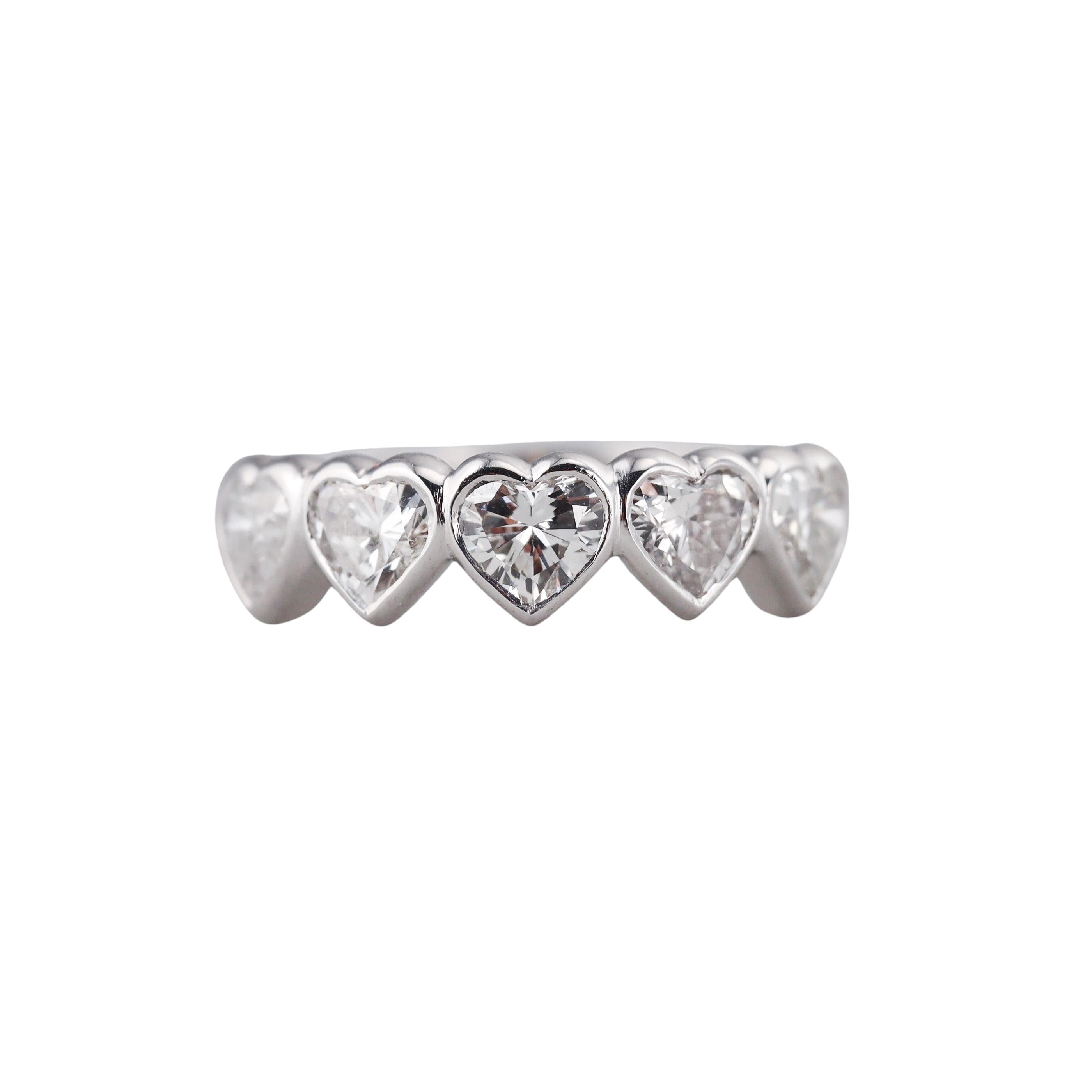 Platinum Heart Diamond Wedding Half Band Ring