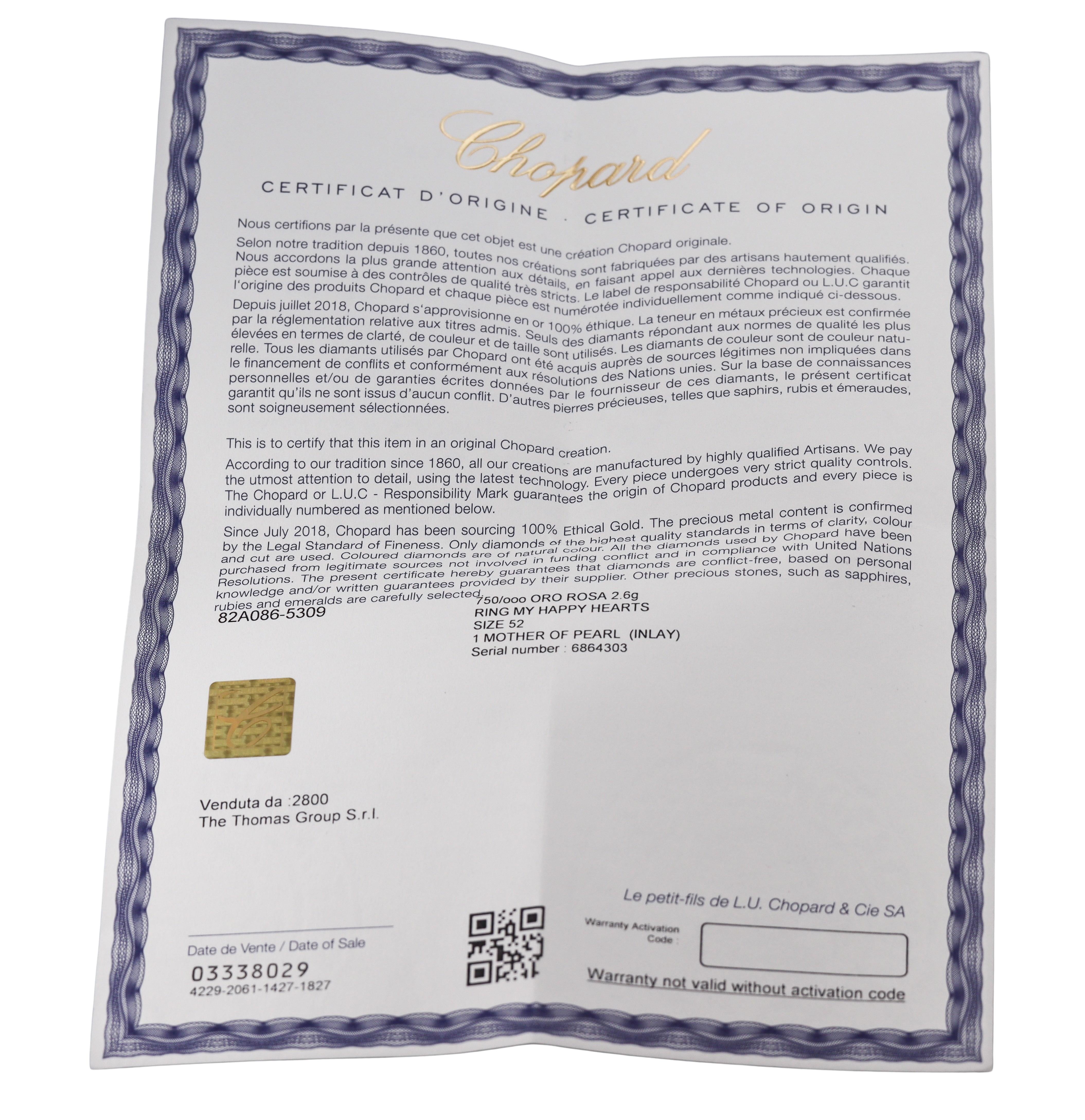 Chopard Happy Hearts Mother of Pearl Gold Ring 82A086-5309