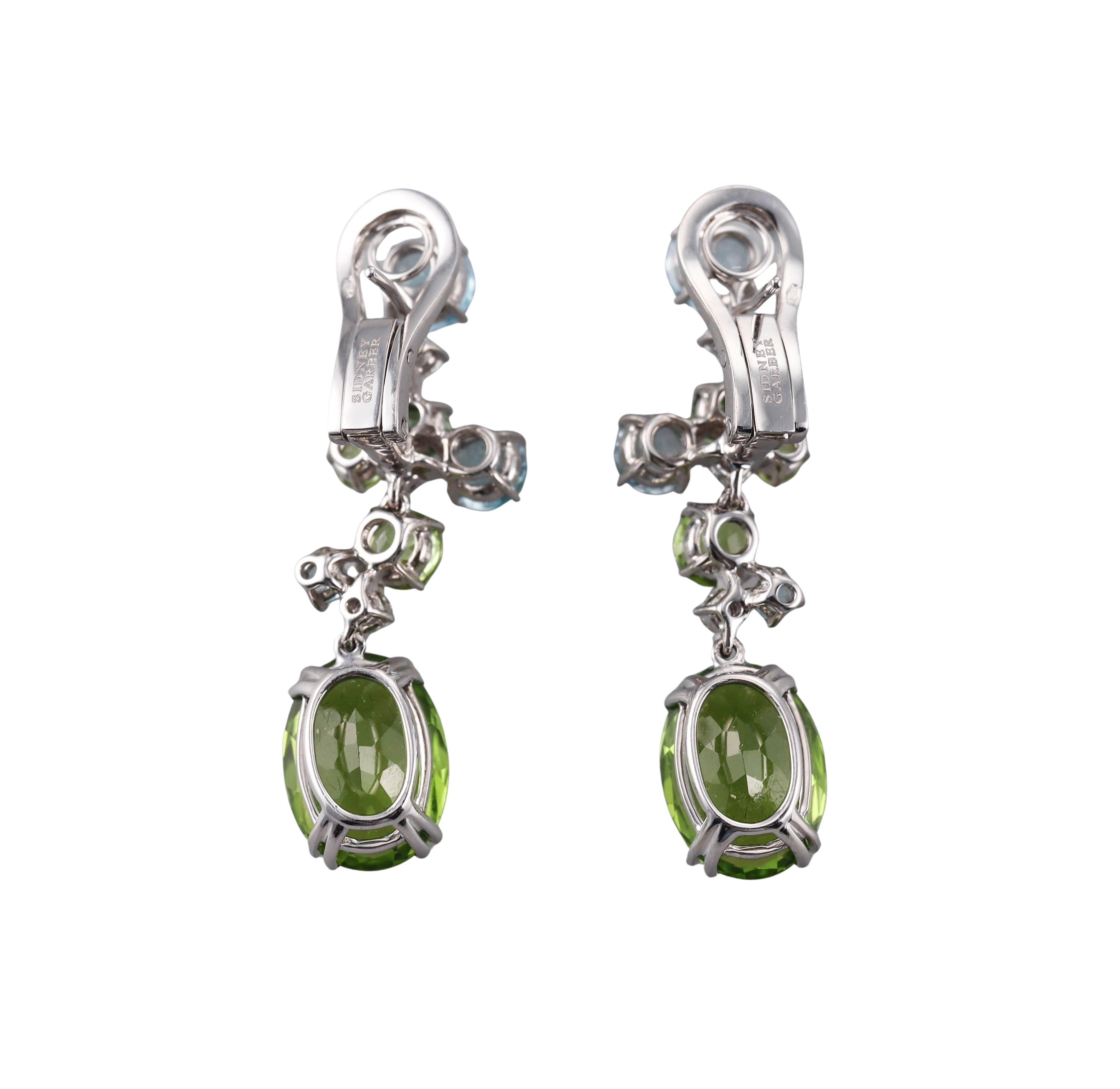 Sidney Garber Peridot Blue Topaz Diamond Gold Earrings