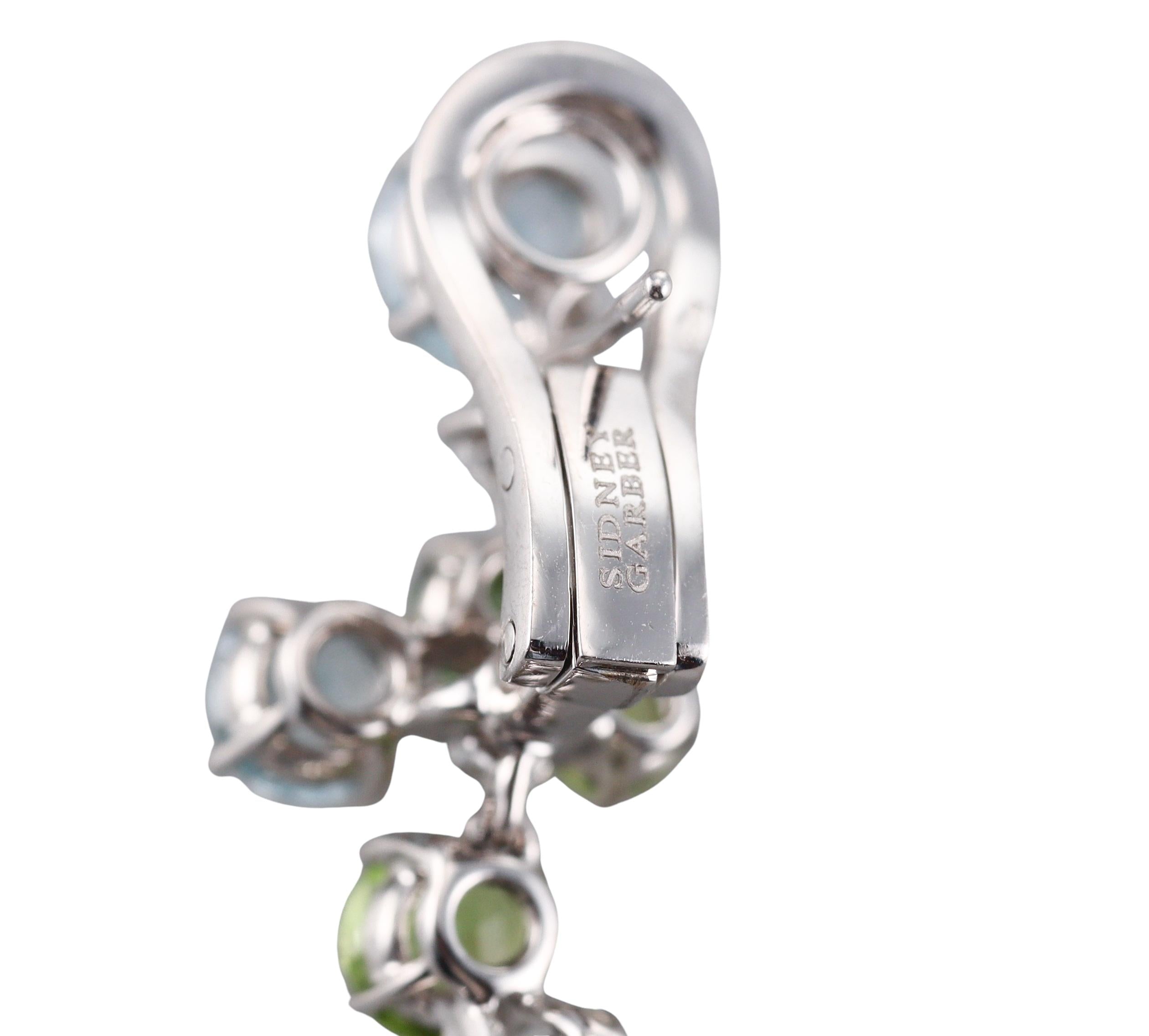 Sidney Garber Peridot Blue Topaz Diamond Gold Earrings