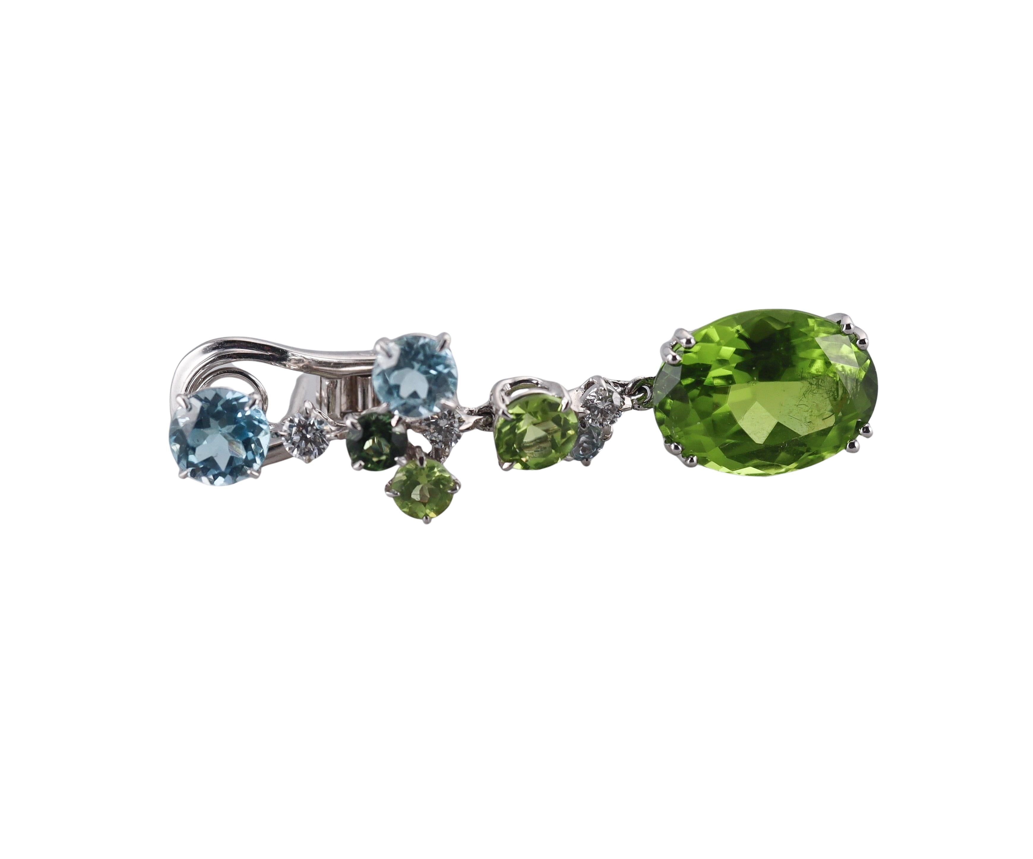 Sidney Garber Peridot Blue Topaz Diamond Gold Earrings