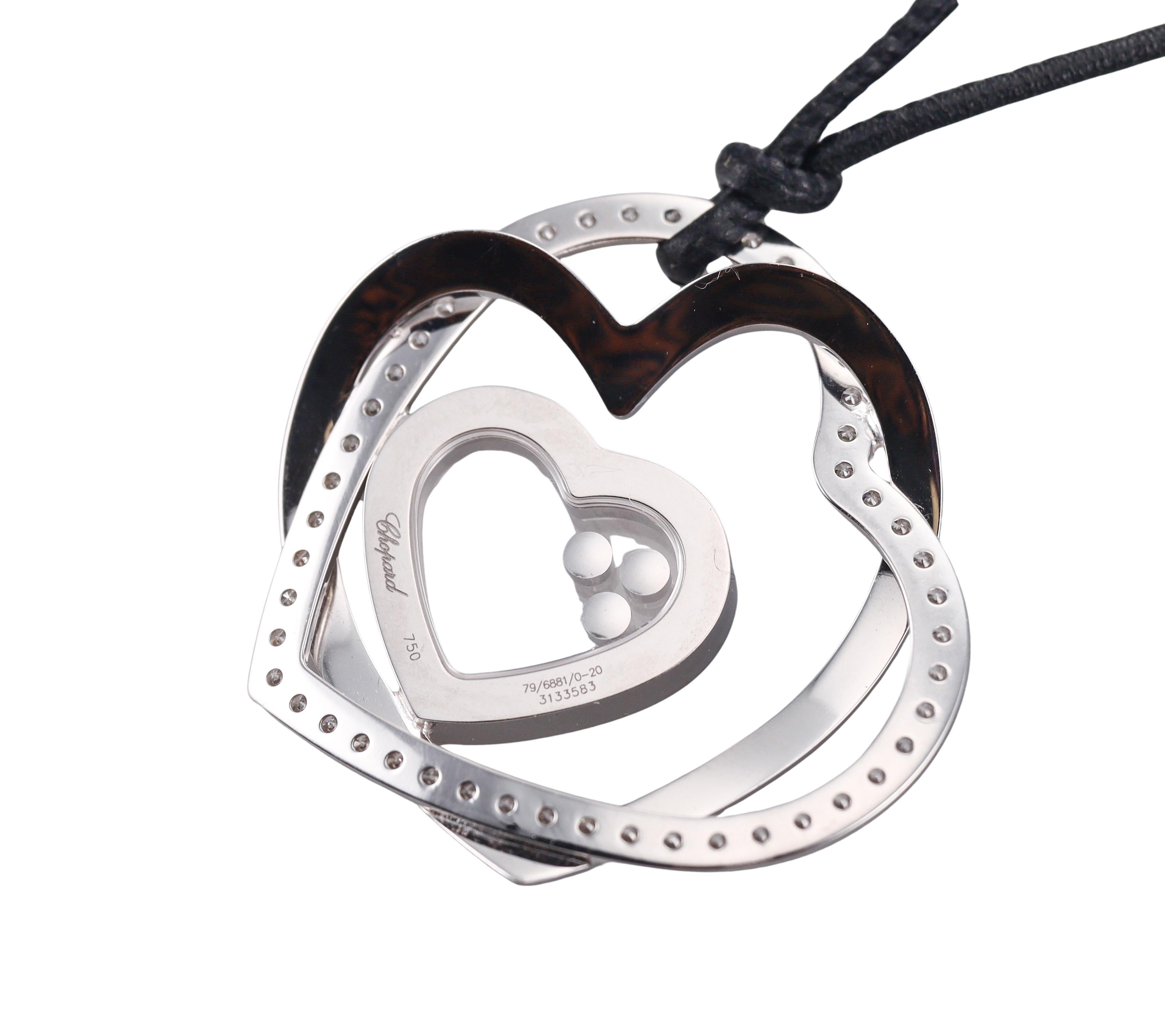 Chopard Happy Hearts Diamond Gold Pendant Cord Necklace 796881-1001