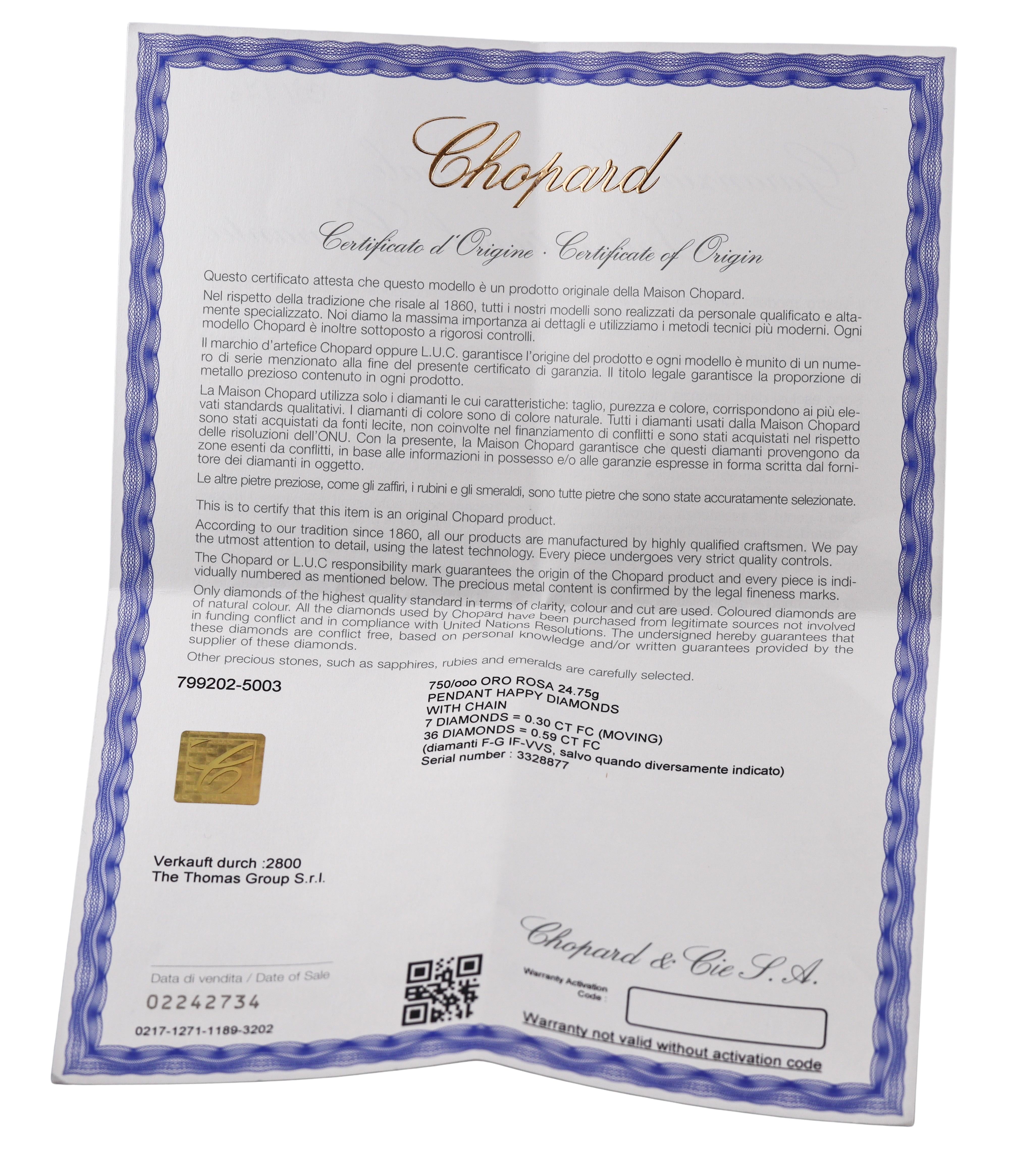 Chopard Happy Hearts Diamond Gold Pendant Necklace 799202-5003