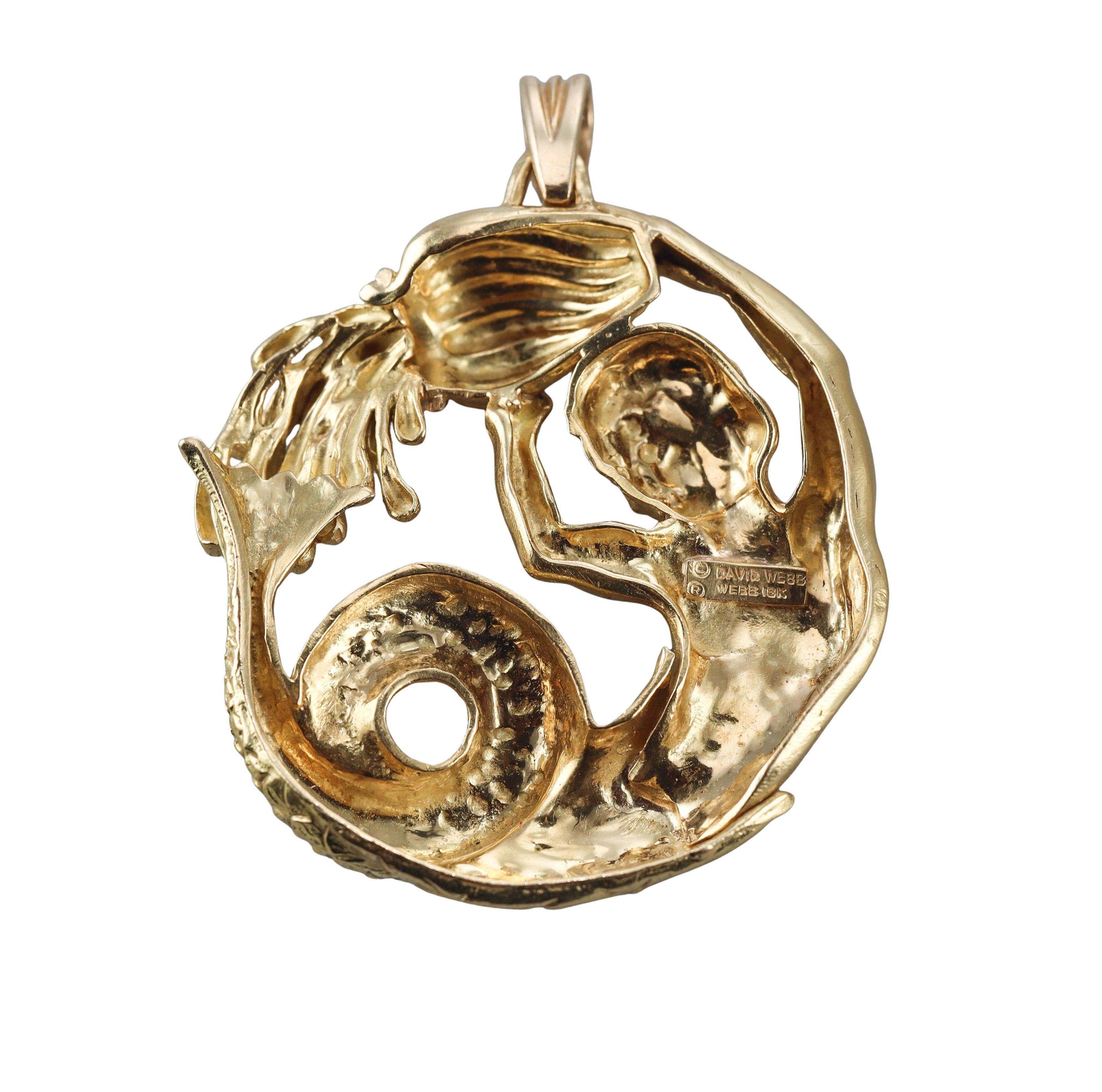 David Webb Aquarius Zodiac Sign Gold Pendant