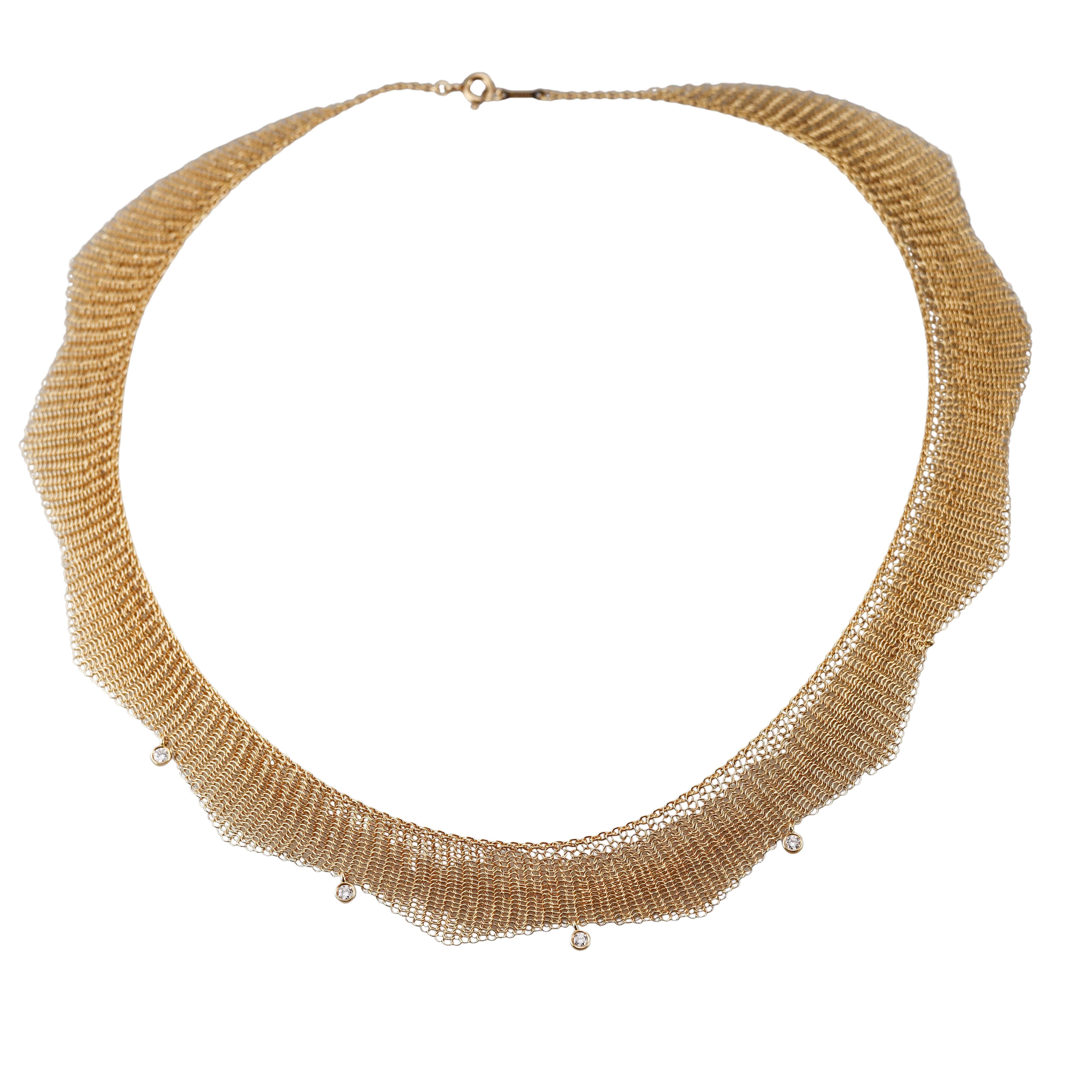 Tiffany & Co Elsa Peretti Mesh Diamond Gold Necklace