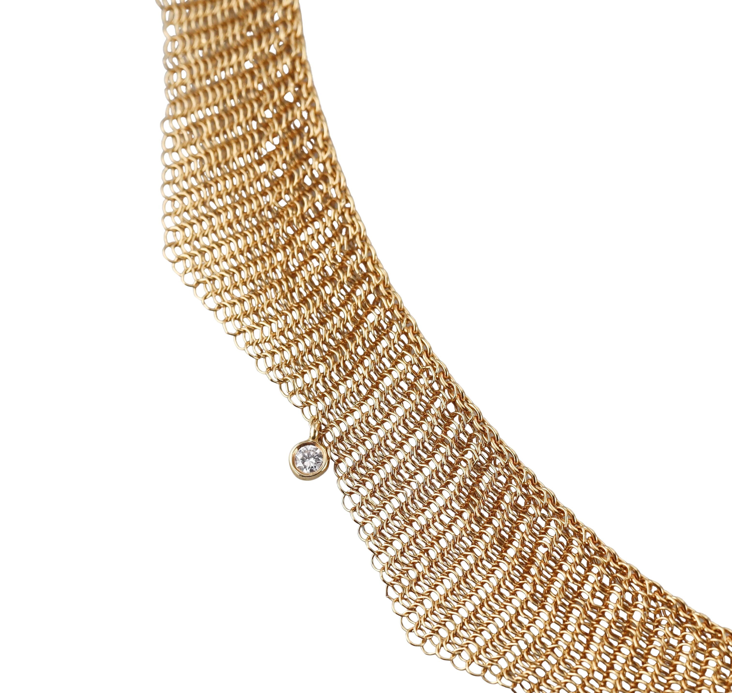 Tiffany & Co Elsa Peretti Mesh Diamond Gold Necklace
