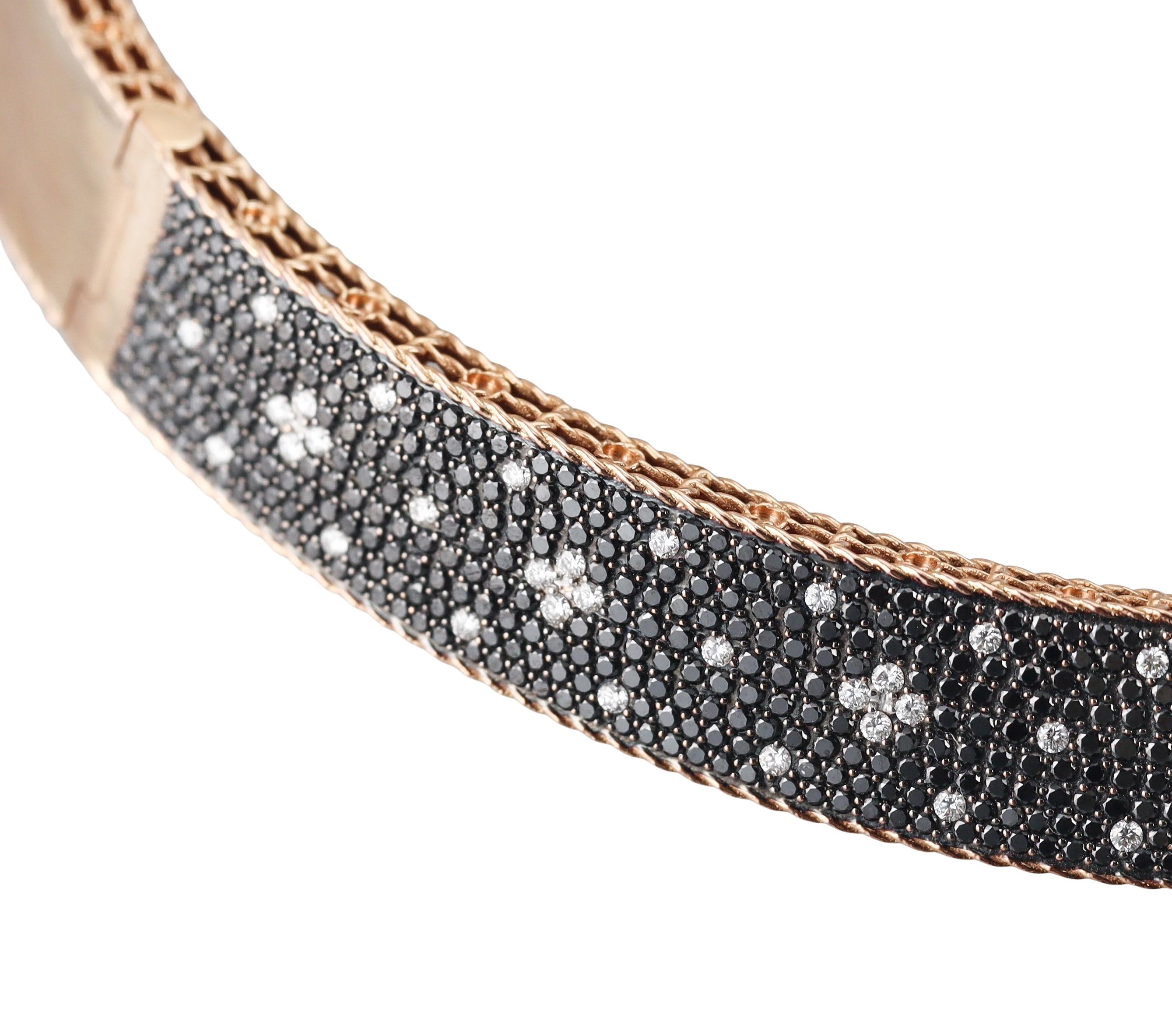 Roberto Coin Venetian Princess Black & White Diamond Rose Gold Collar Necklace