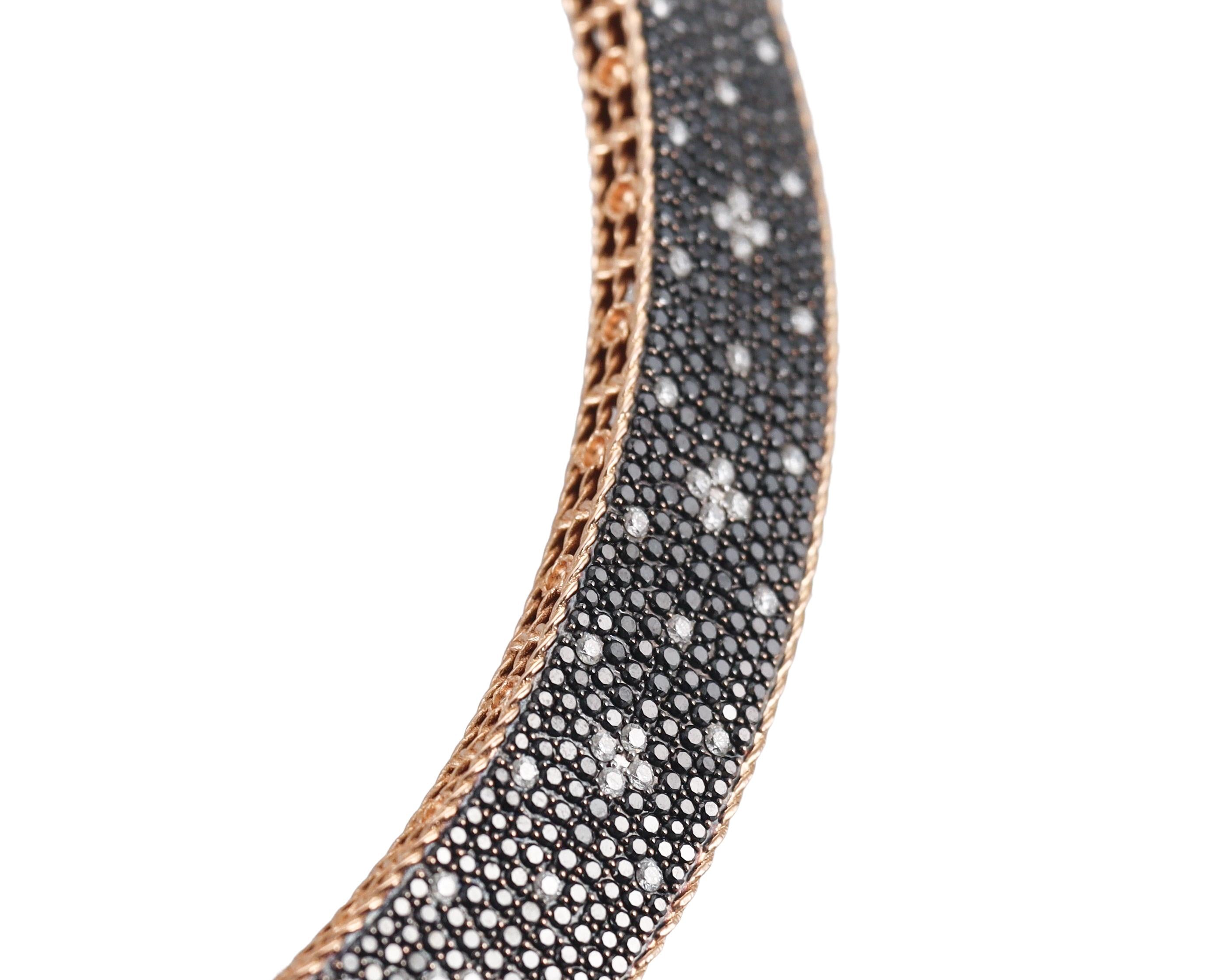 Roberto Coin Venetian Princess Black & White Diamond Rose Gold Collar Necklace