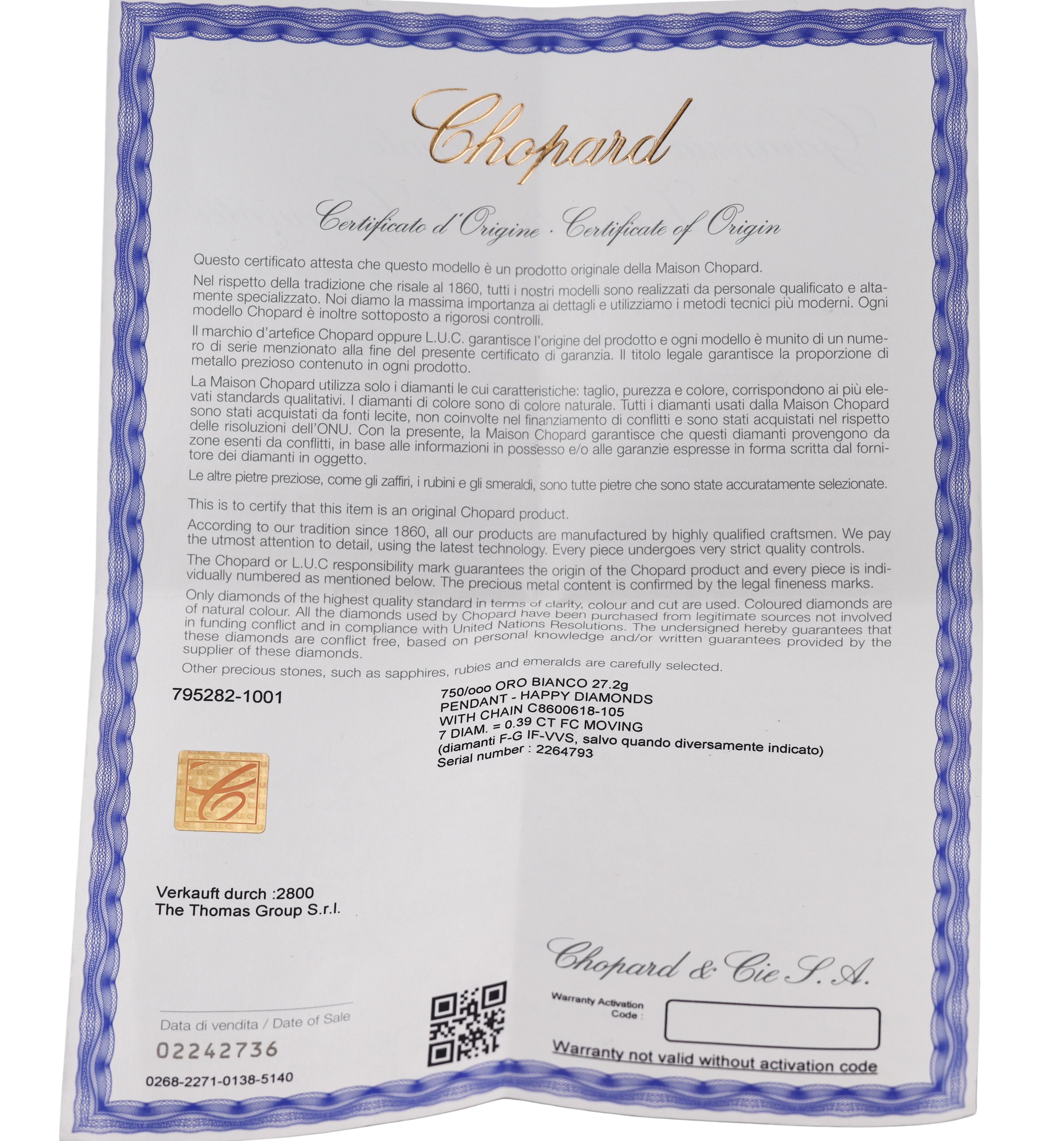 Chopard Happy Hearts Love Diamond Gold Pendant Necklace 795282-1001