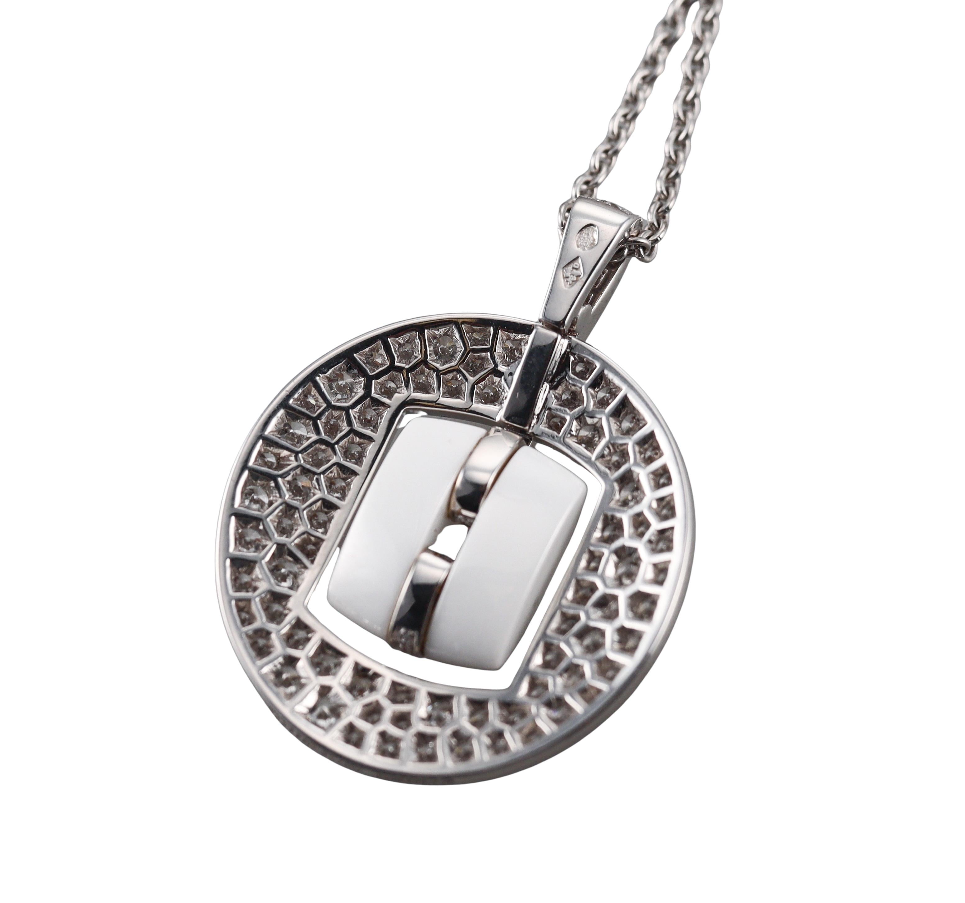 Chanel Ultra White Enamel Diamond Gold Pendant Necklace