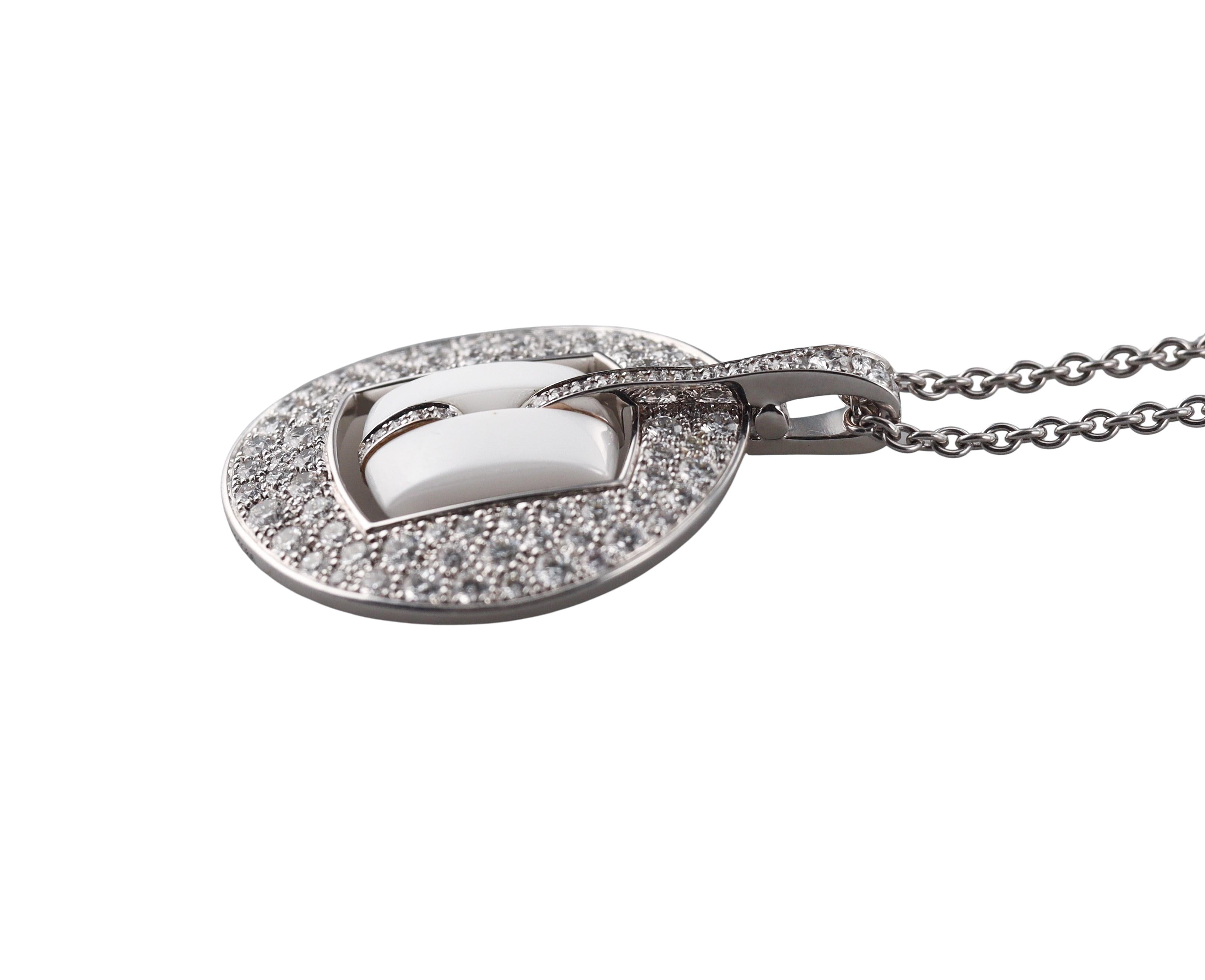 Chanel Ultra White Enamel Diamond Gold Pendant Necklace