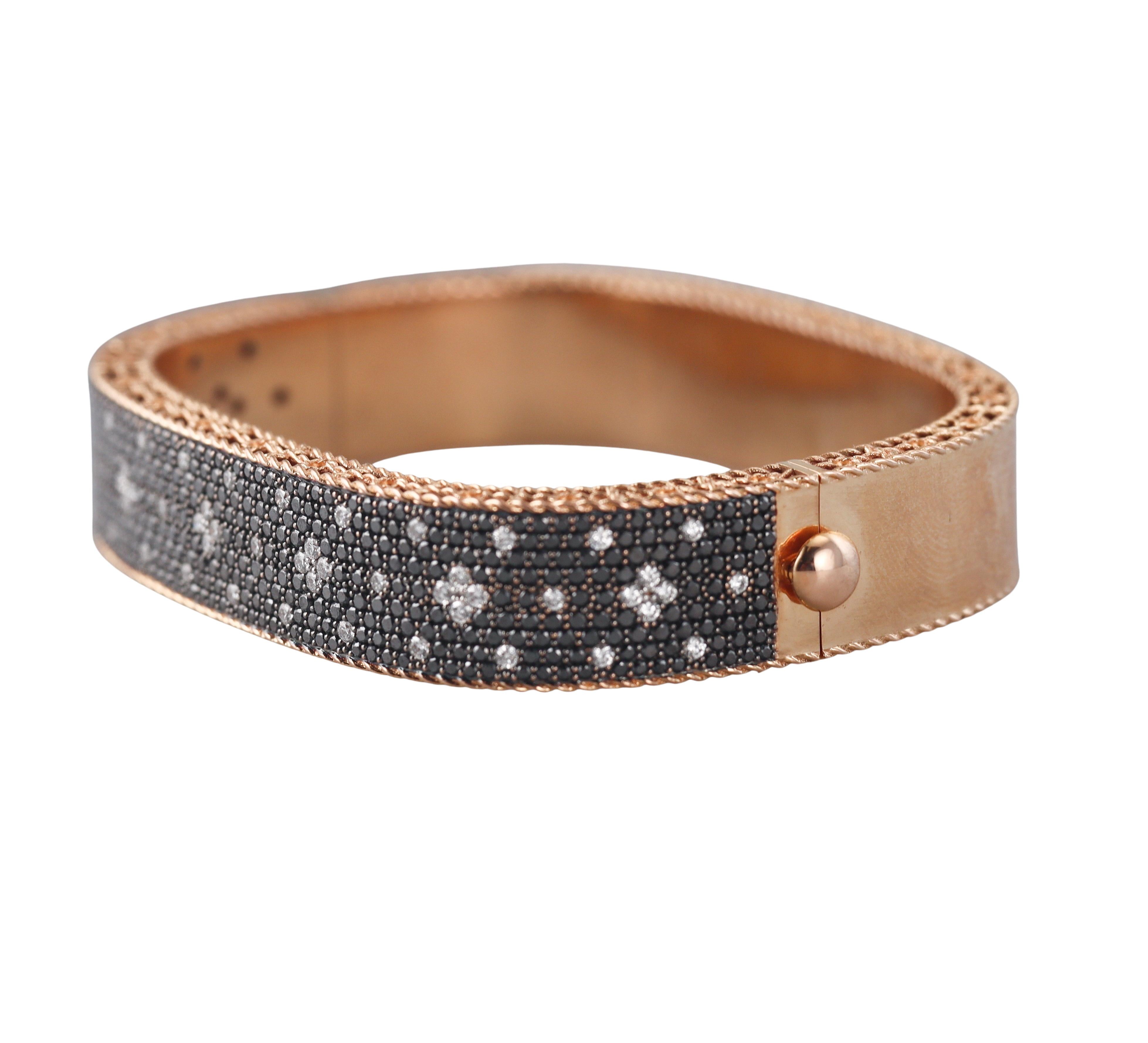 Roberto Coin Princess Black White Diamond Rose Gold Bracelet