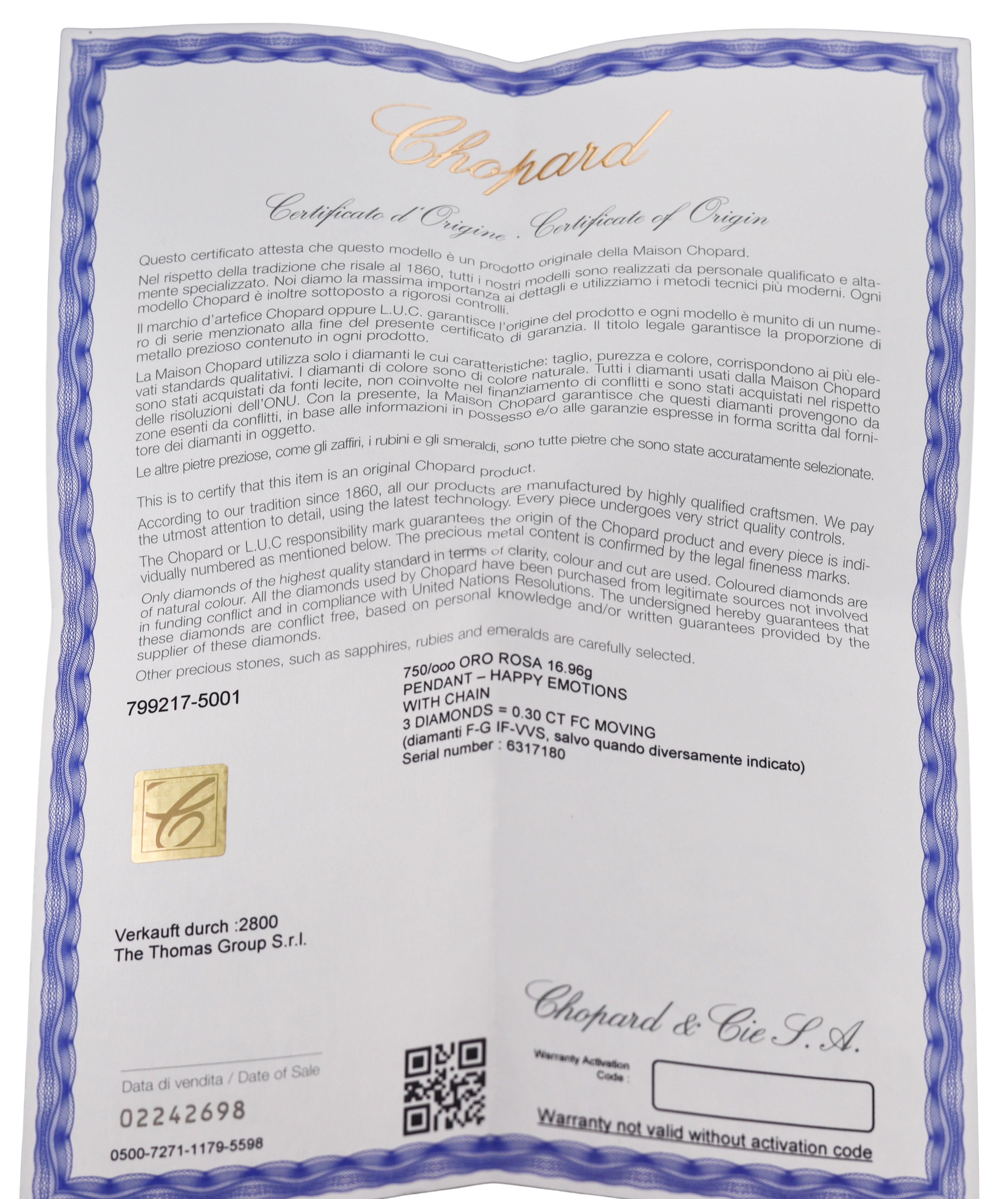 Chopard Happy Emotions Gold Diamond Pendant Necklace 799217-5001