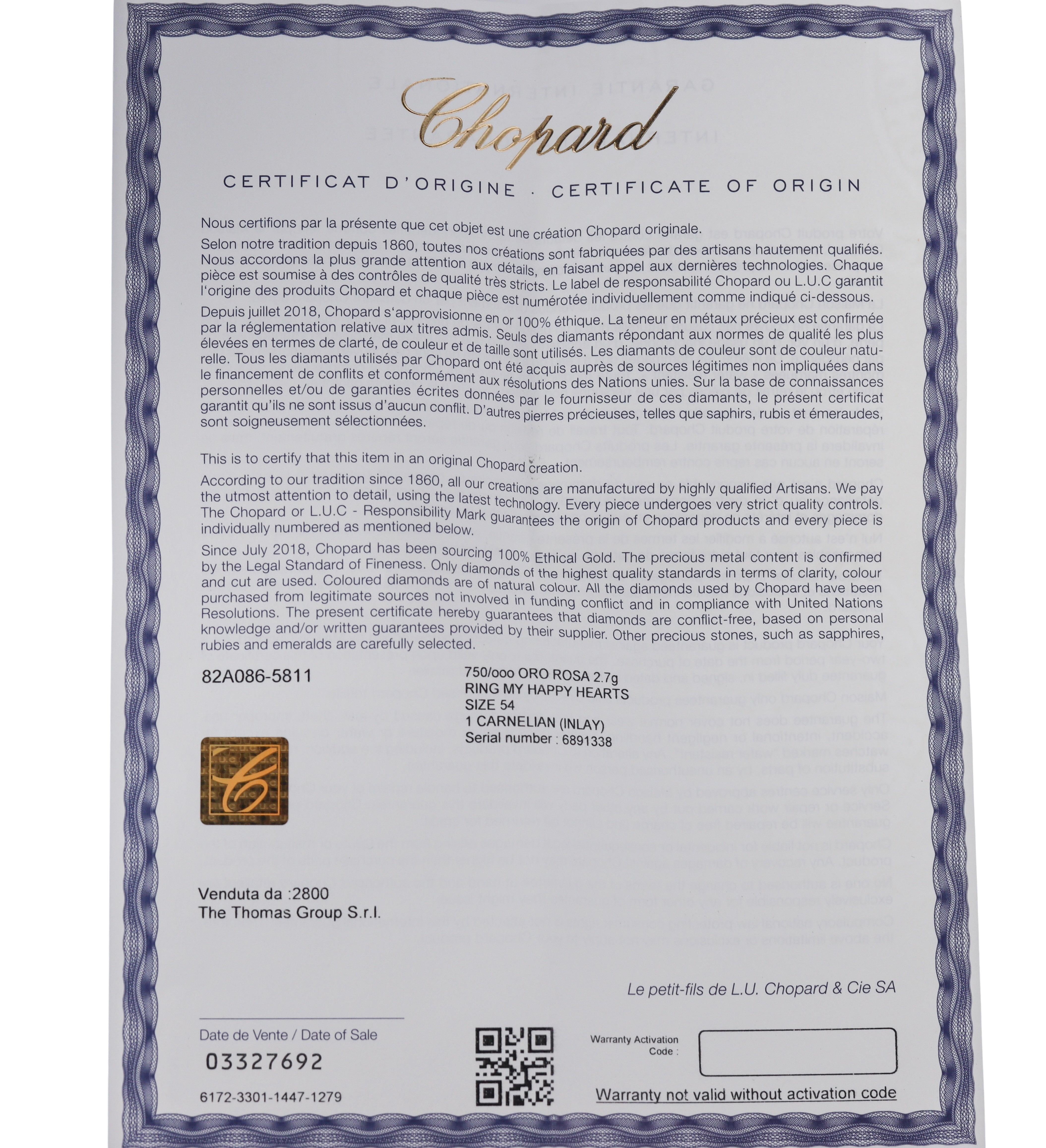 Chopard Happy Hearts Red Enamel Gold Ring 82A086-5811