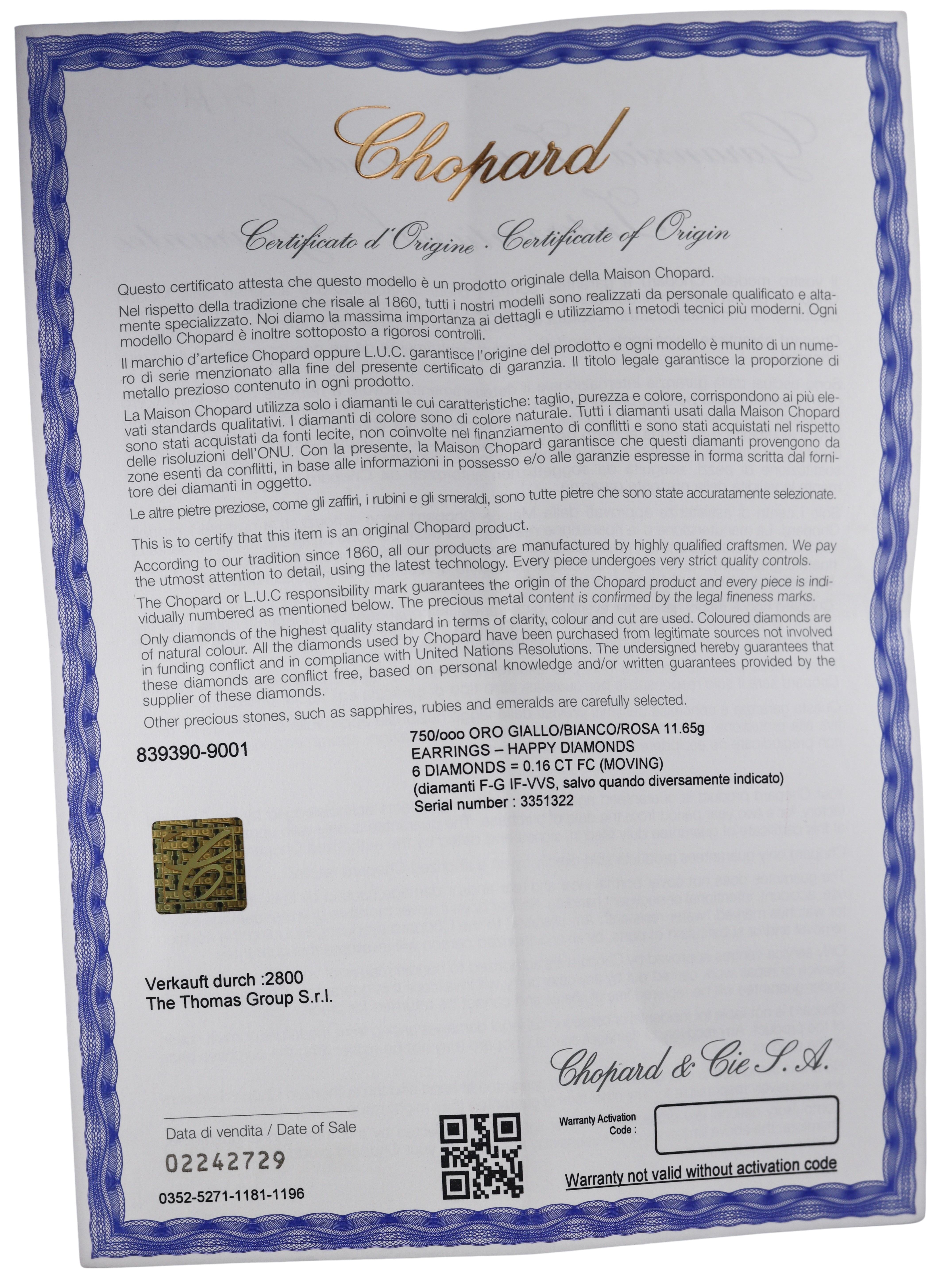 Chopard Happy Hearts Gold Diamond Earrings 839390-9001