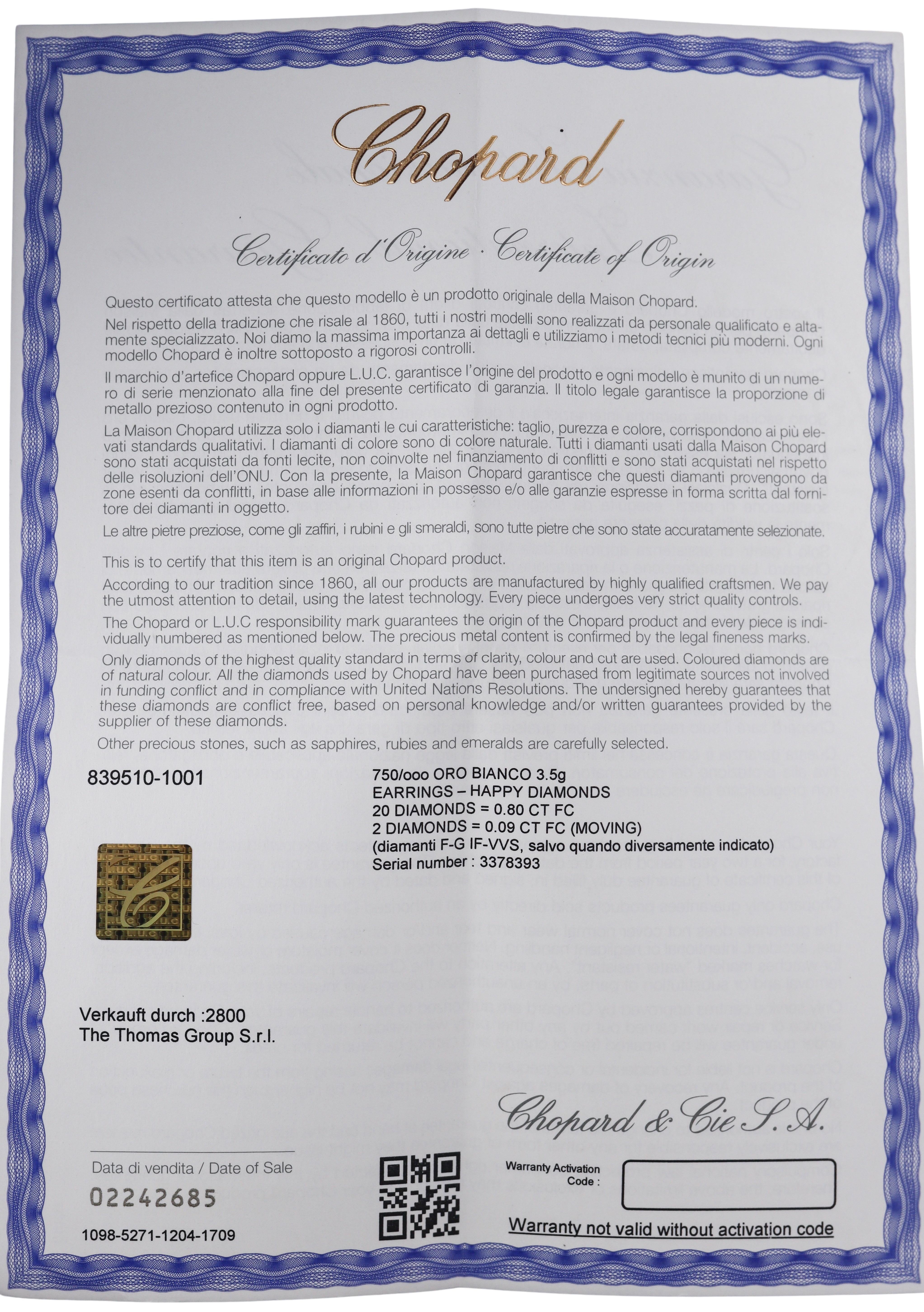 Chopard Happy Hearts Diamond Gold Earrings 839510-1001