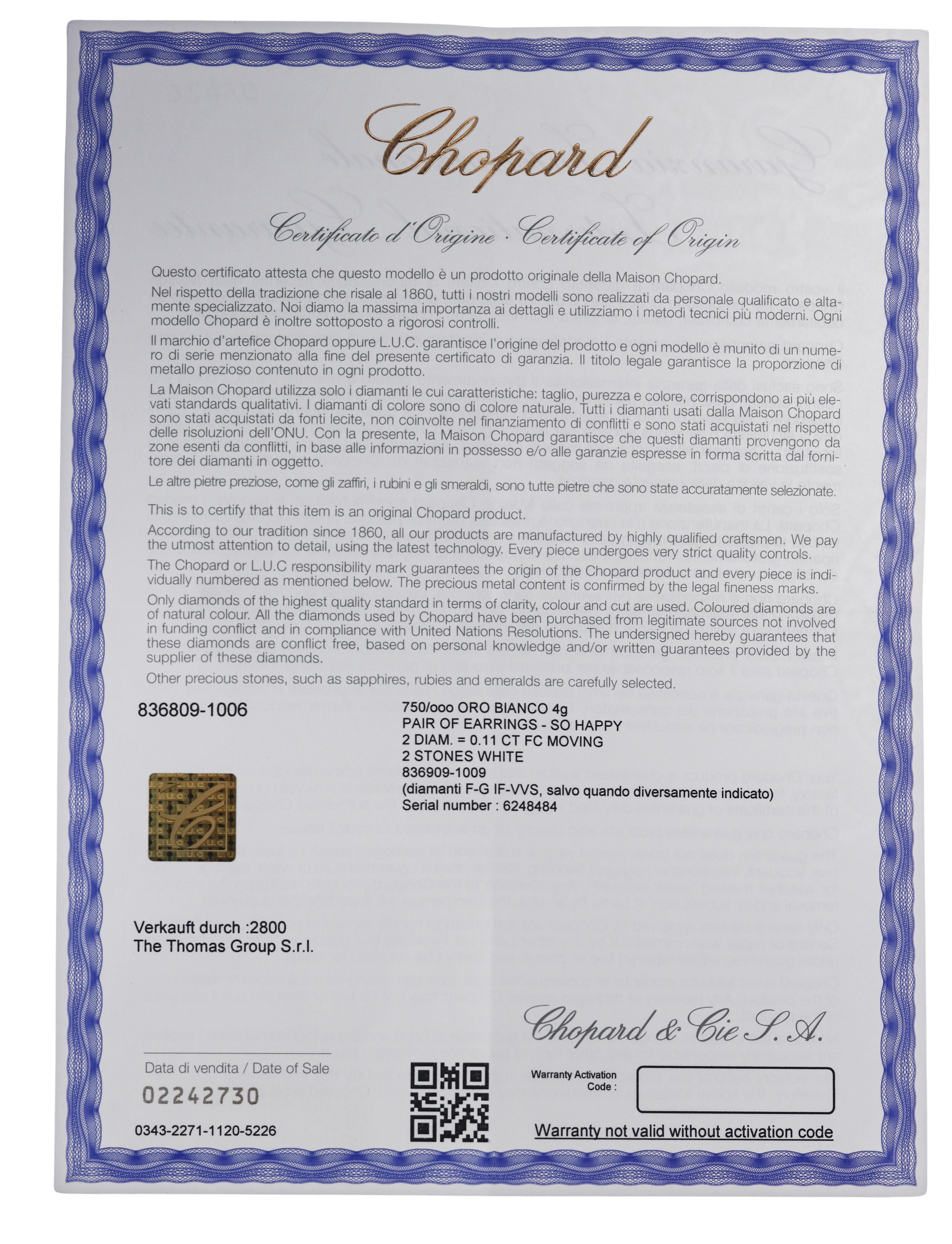 Chopard Happy Hearts Crystal Diamond Gold Earrings 836809-1006