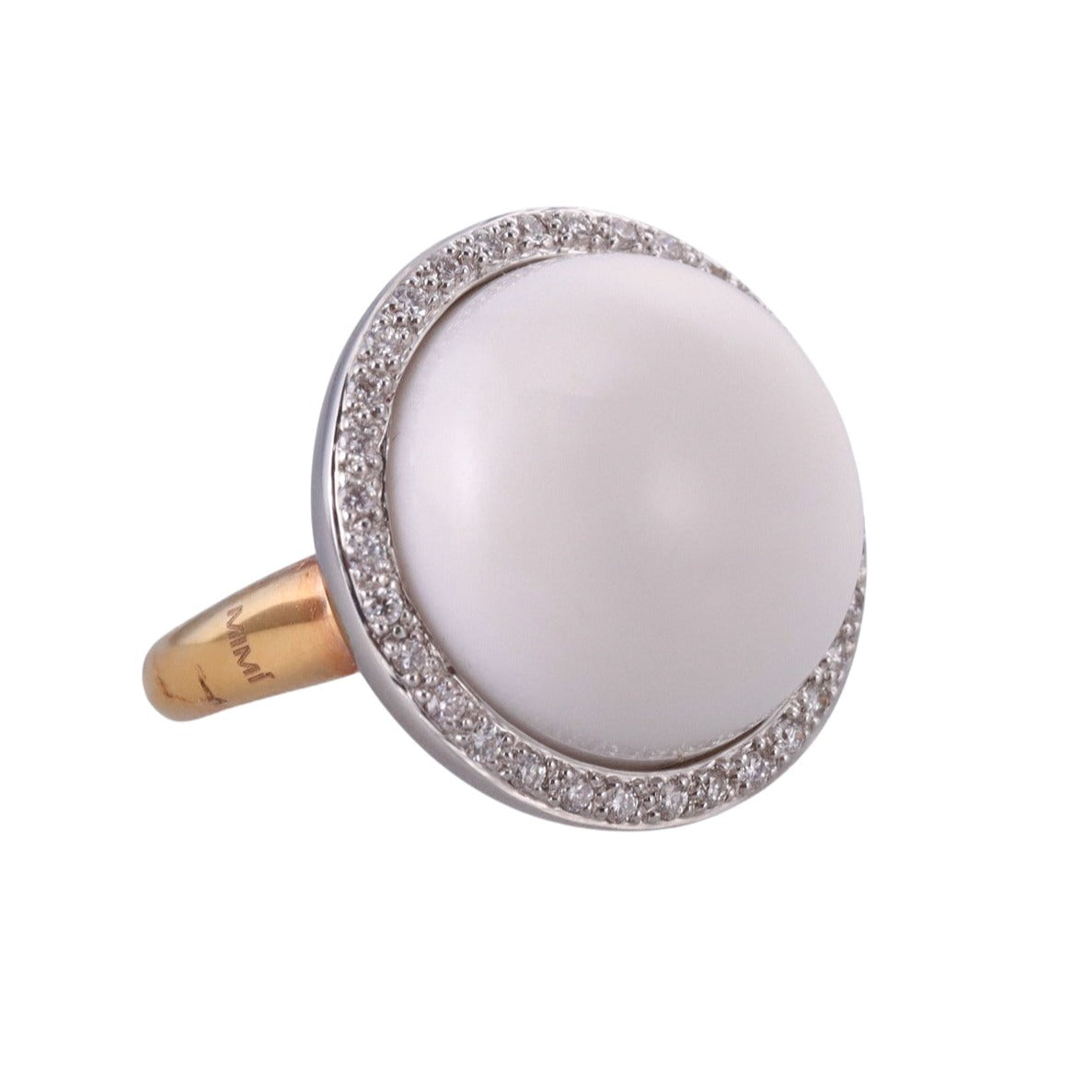 Mimi Milano Gold Diamond White Agate Ring