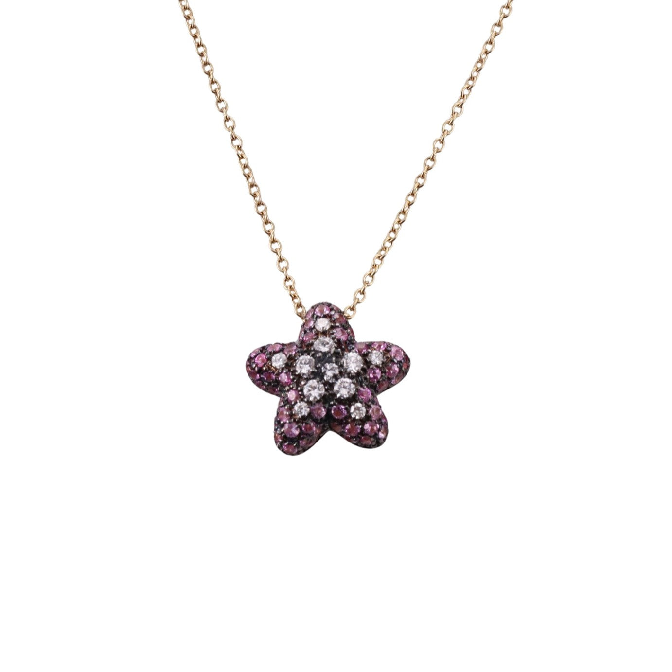 Valente Gold Diamond Pink Sapphire Star Pendant Necklace