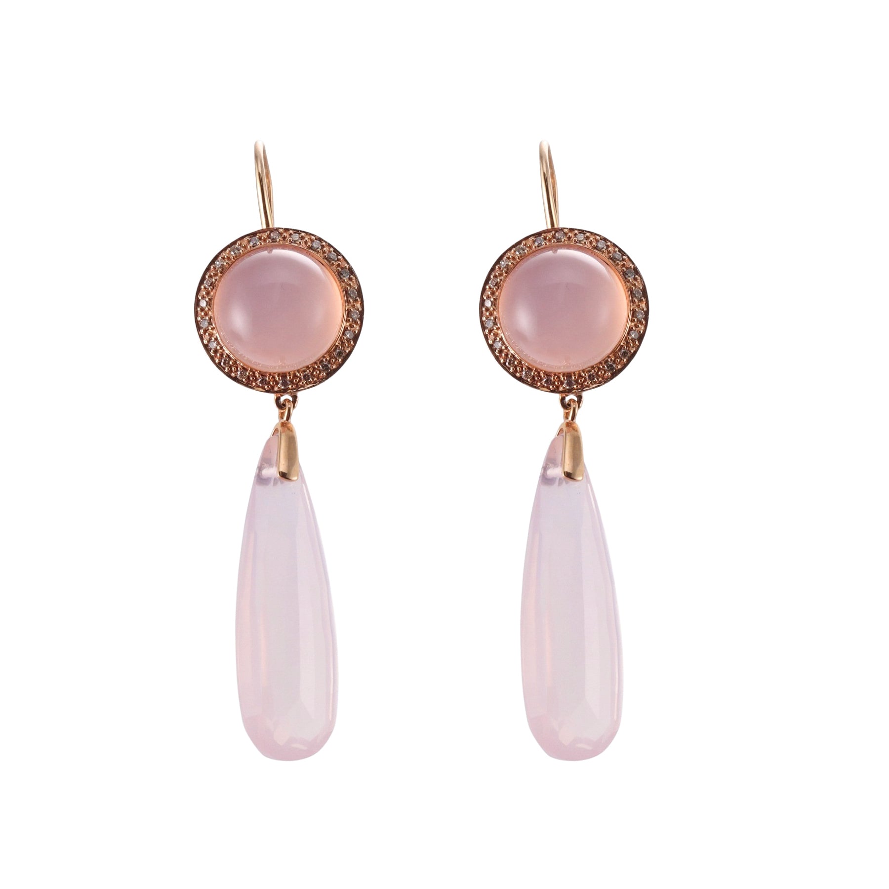 Mimi Milano Gold Rose Quartz Moonstone Diamond Drop Earrings