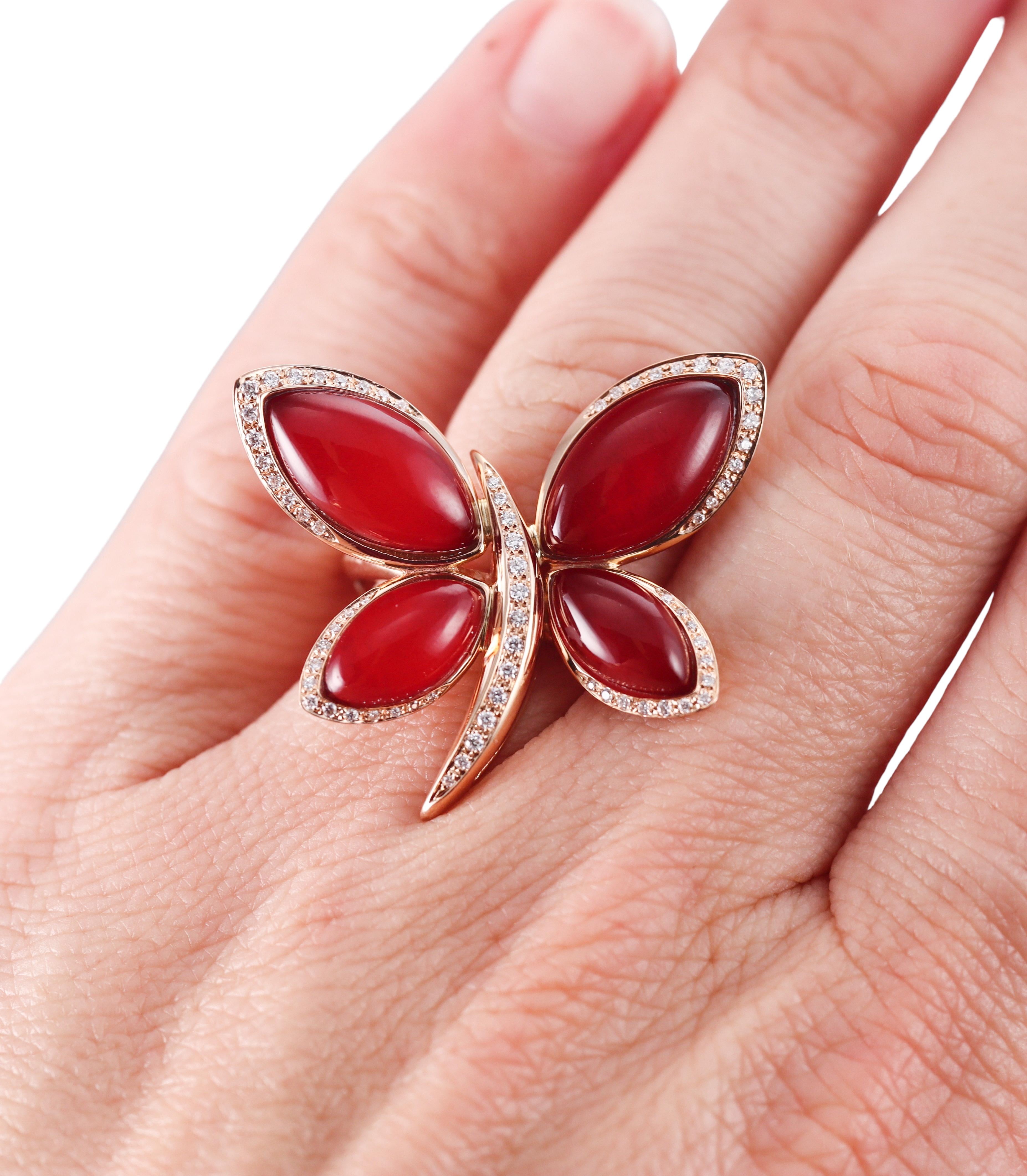 Tavanti 18k Gold Diamond Red Aventurine Butterfly Ring