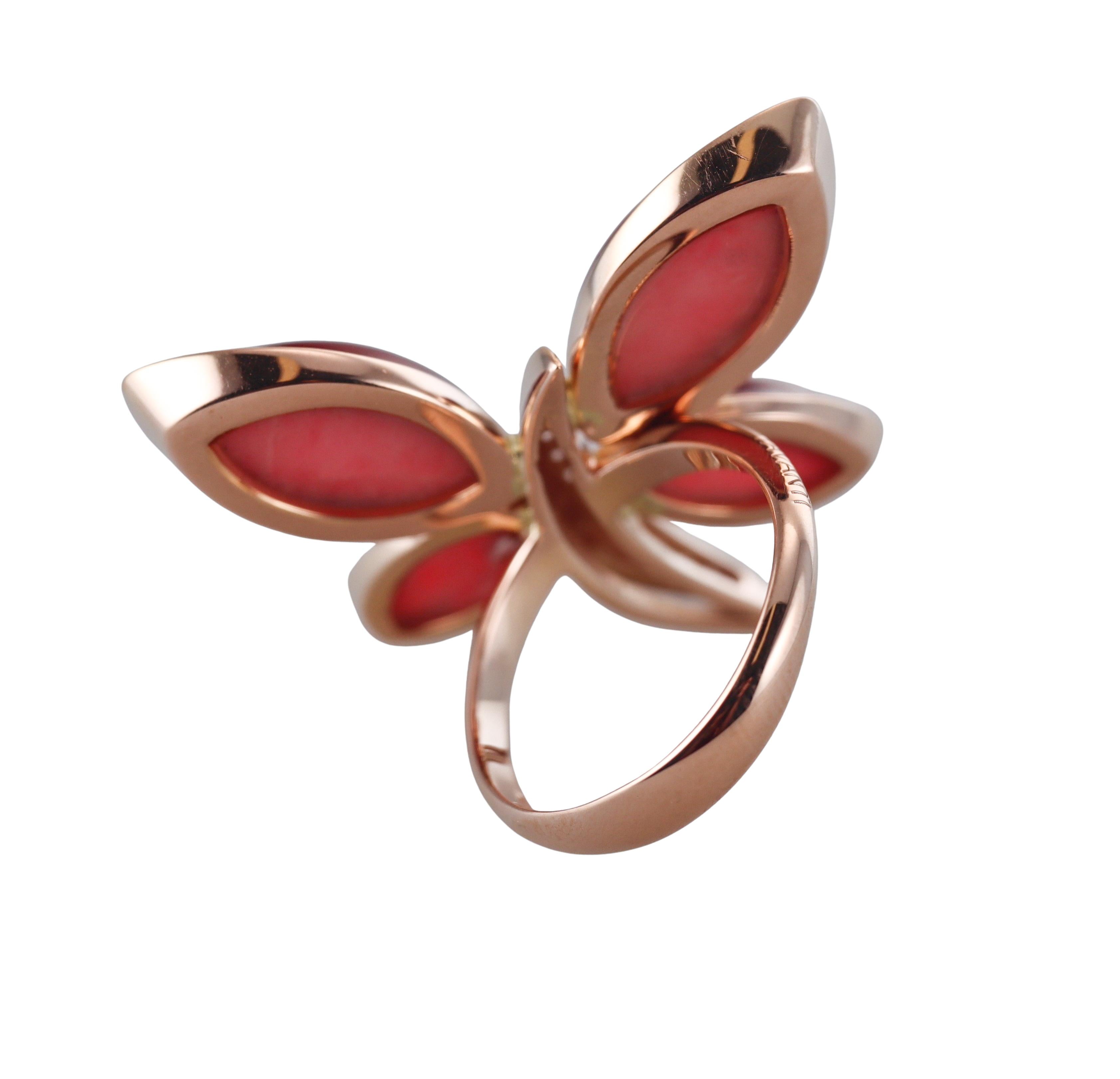 Tavanti 18k Gold Diamond Red Aventurine Butterfly Ring