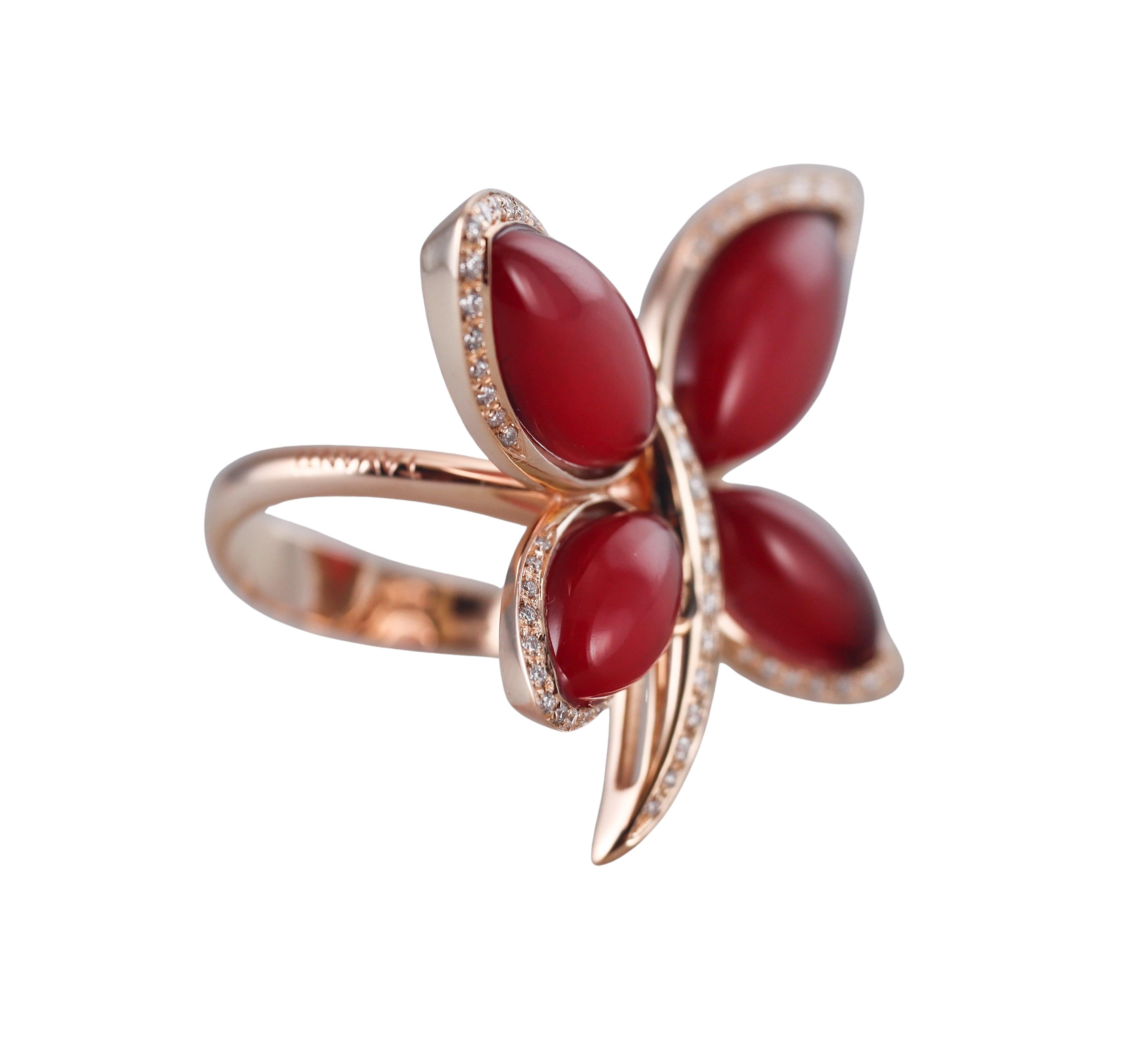 Tavanti 18k Gold Diamond Red Aventurine Butterfly Ring