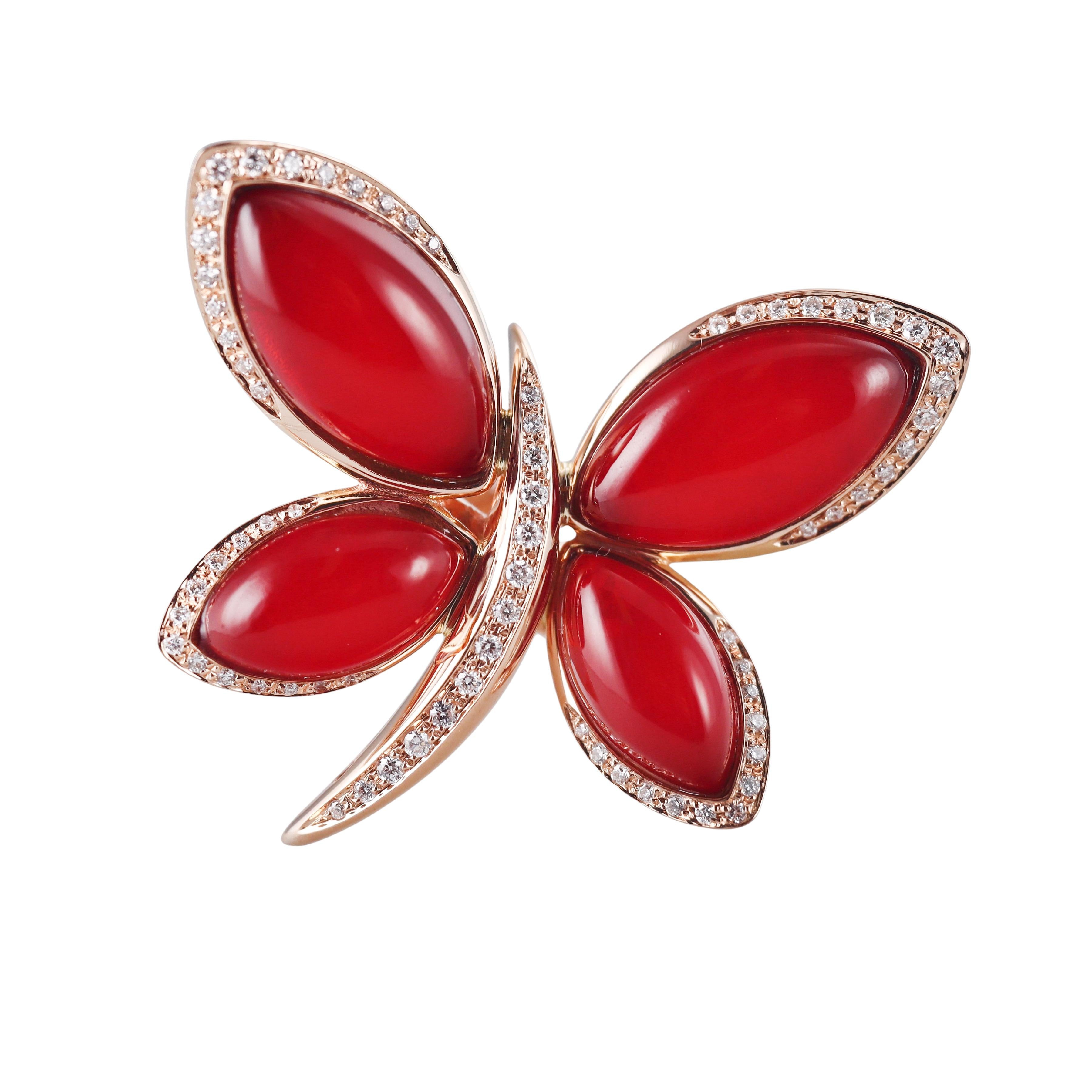 Tavanti 18k Gold Diamond Red Aventurine Butterfly Ring