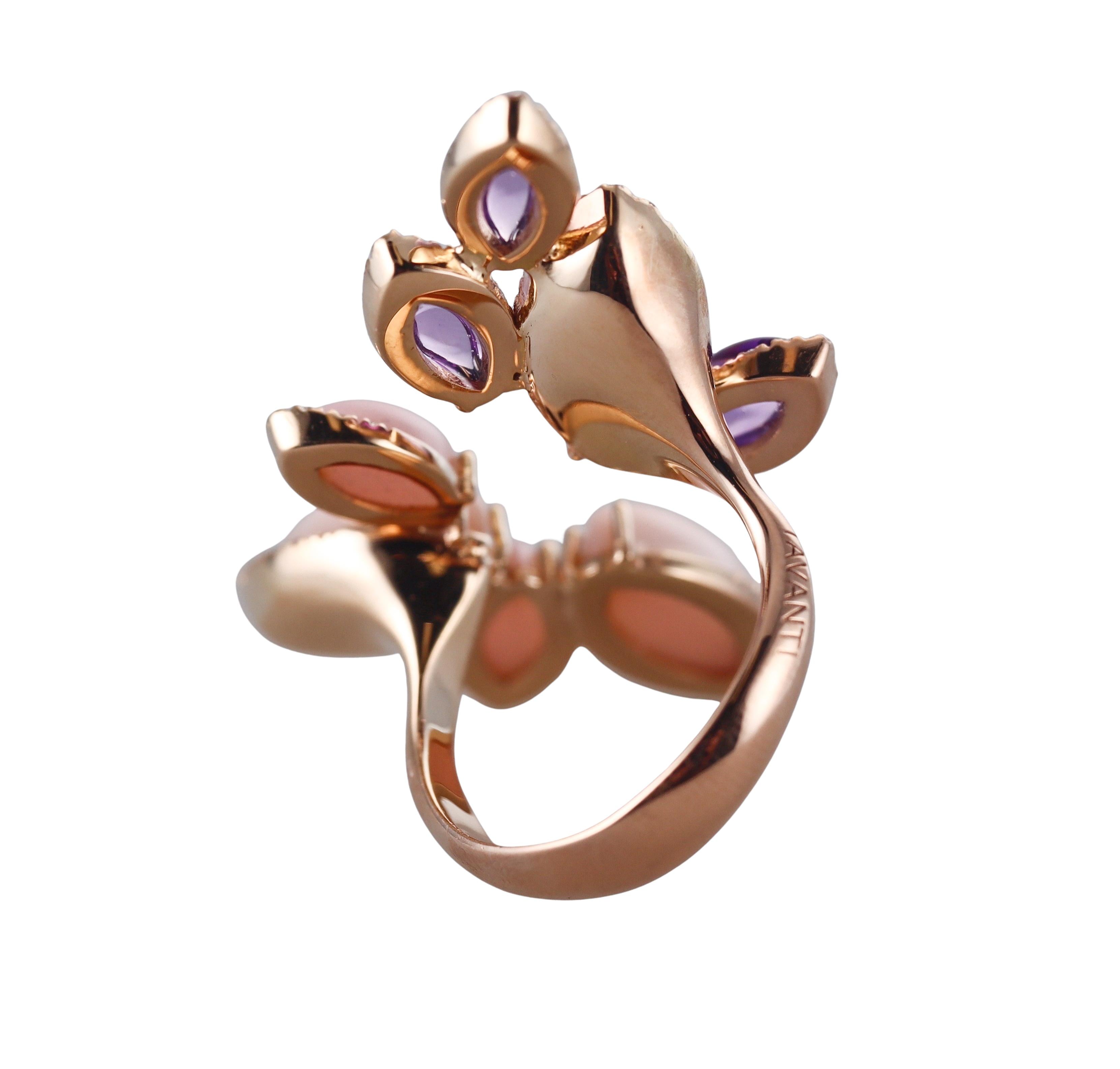 Tavanti 18k Gold Diamond Amethyst Pink Opal Ring
