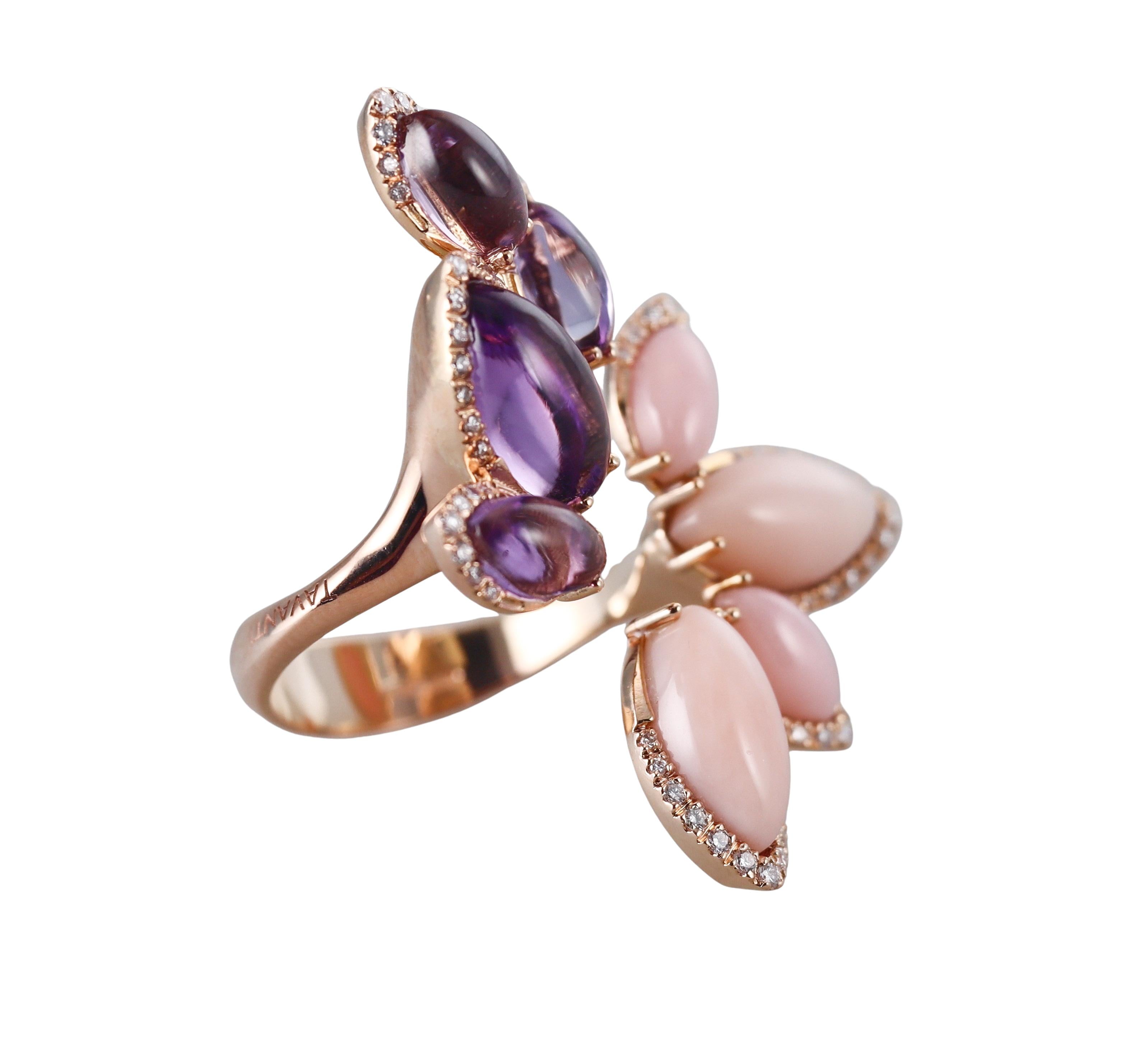 Tavanti 18k Gold Diamond Amethyst Pink Opal Ring