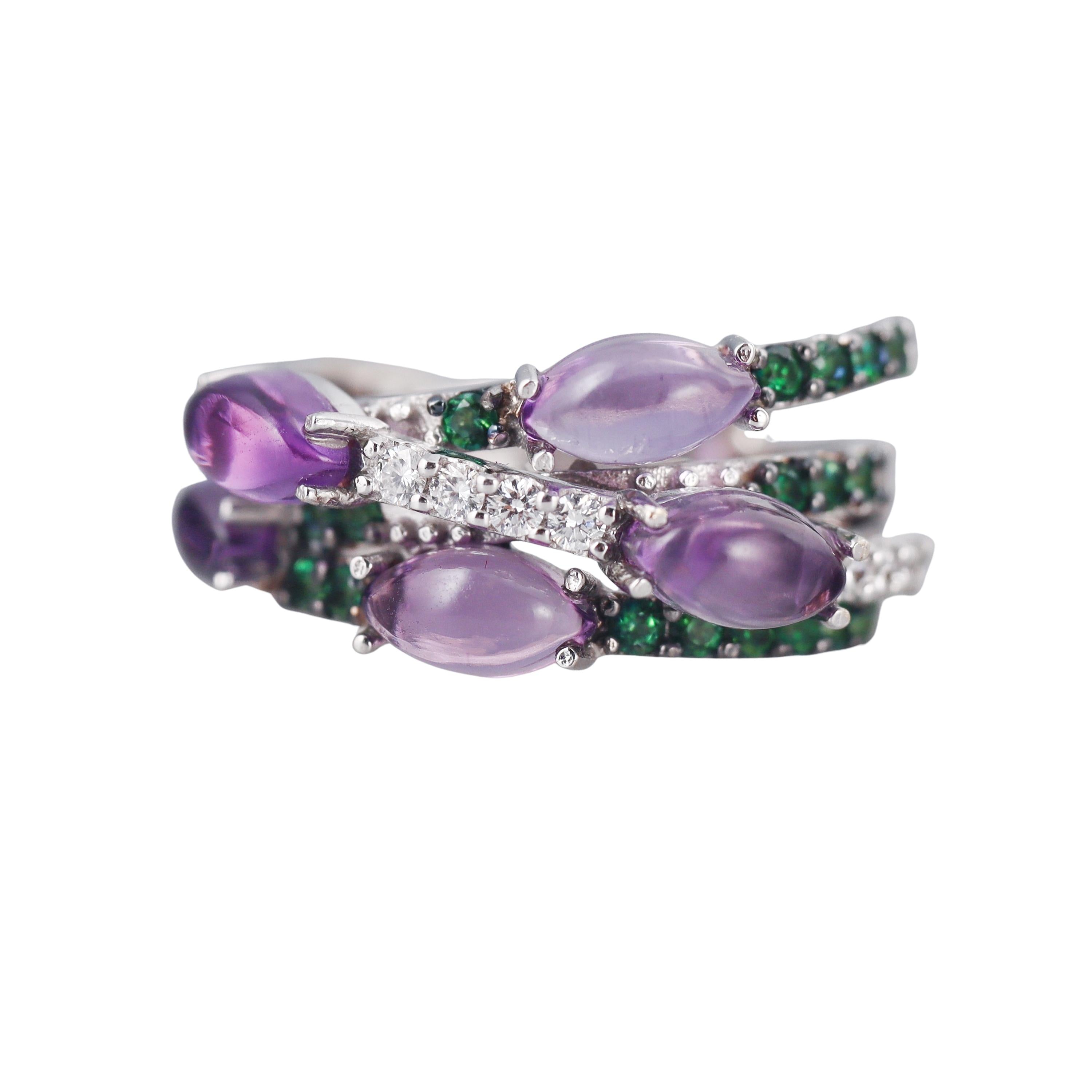 Tavanti 18k Gold Diamond Green Topaz Amethyst Ring