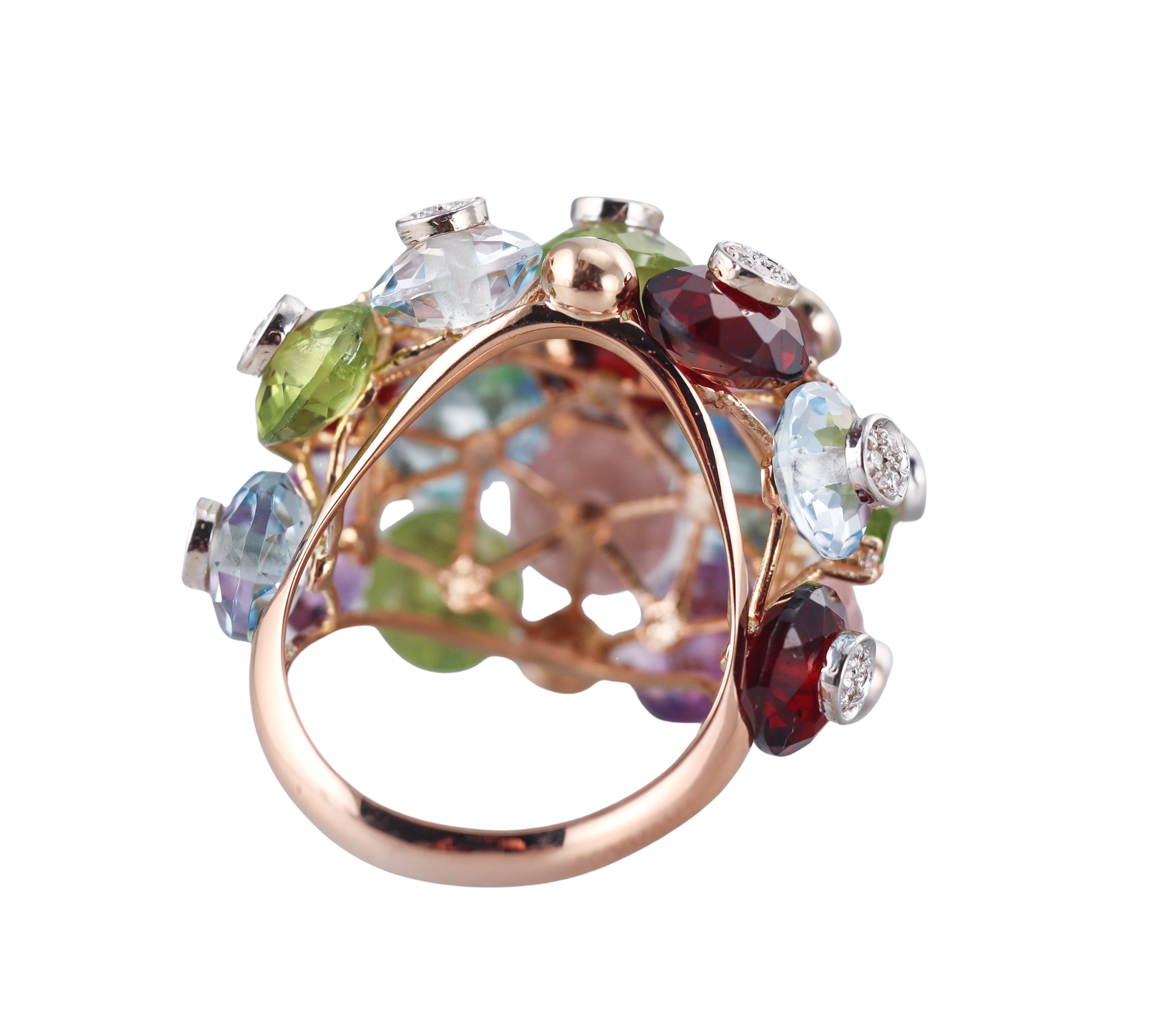 Tavanti 18k Gold Diamond Amethyst Peridot Topaz Garnet Ring