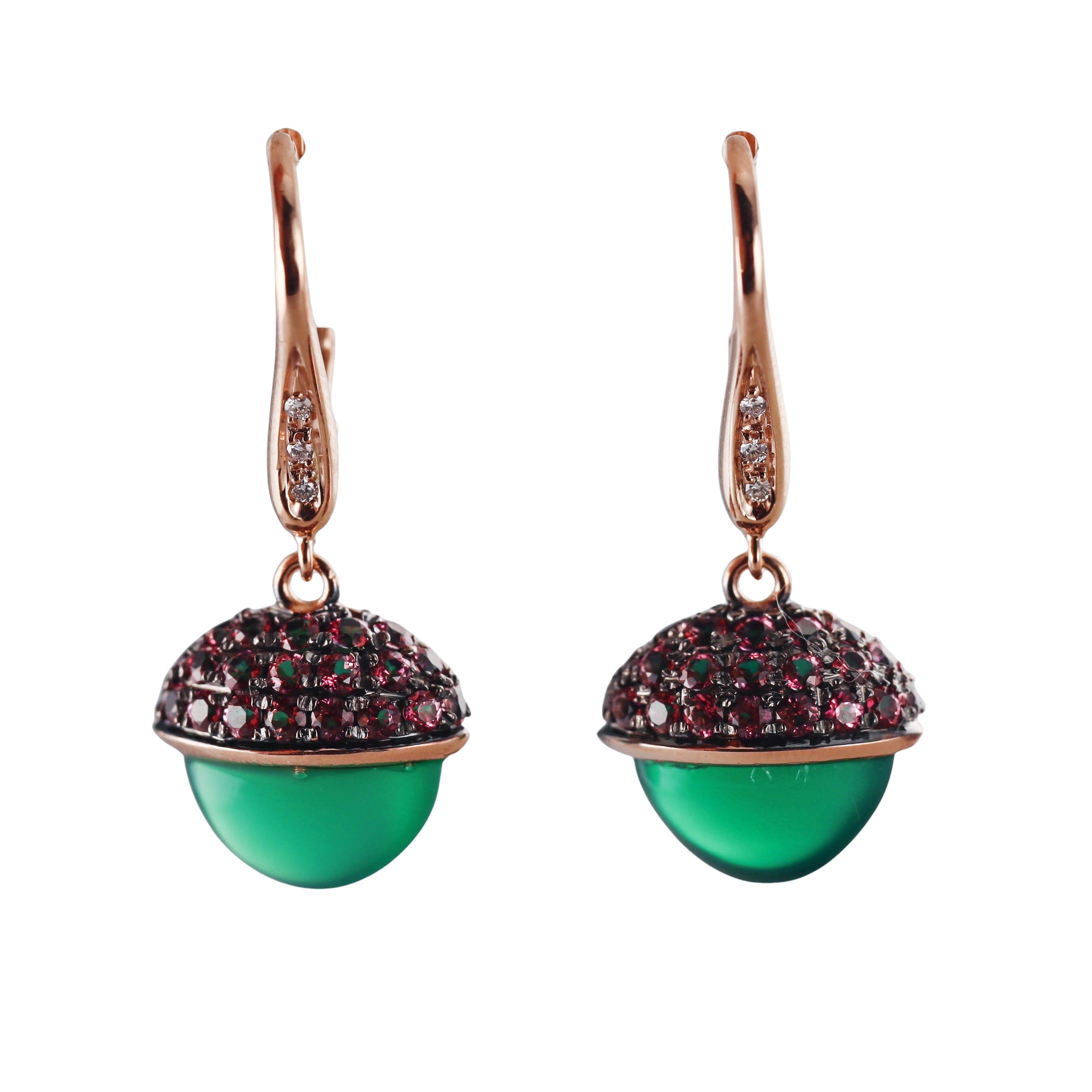 Tavanti 18k Gold Diamond Green Onyx Pink Topaz Earrings