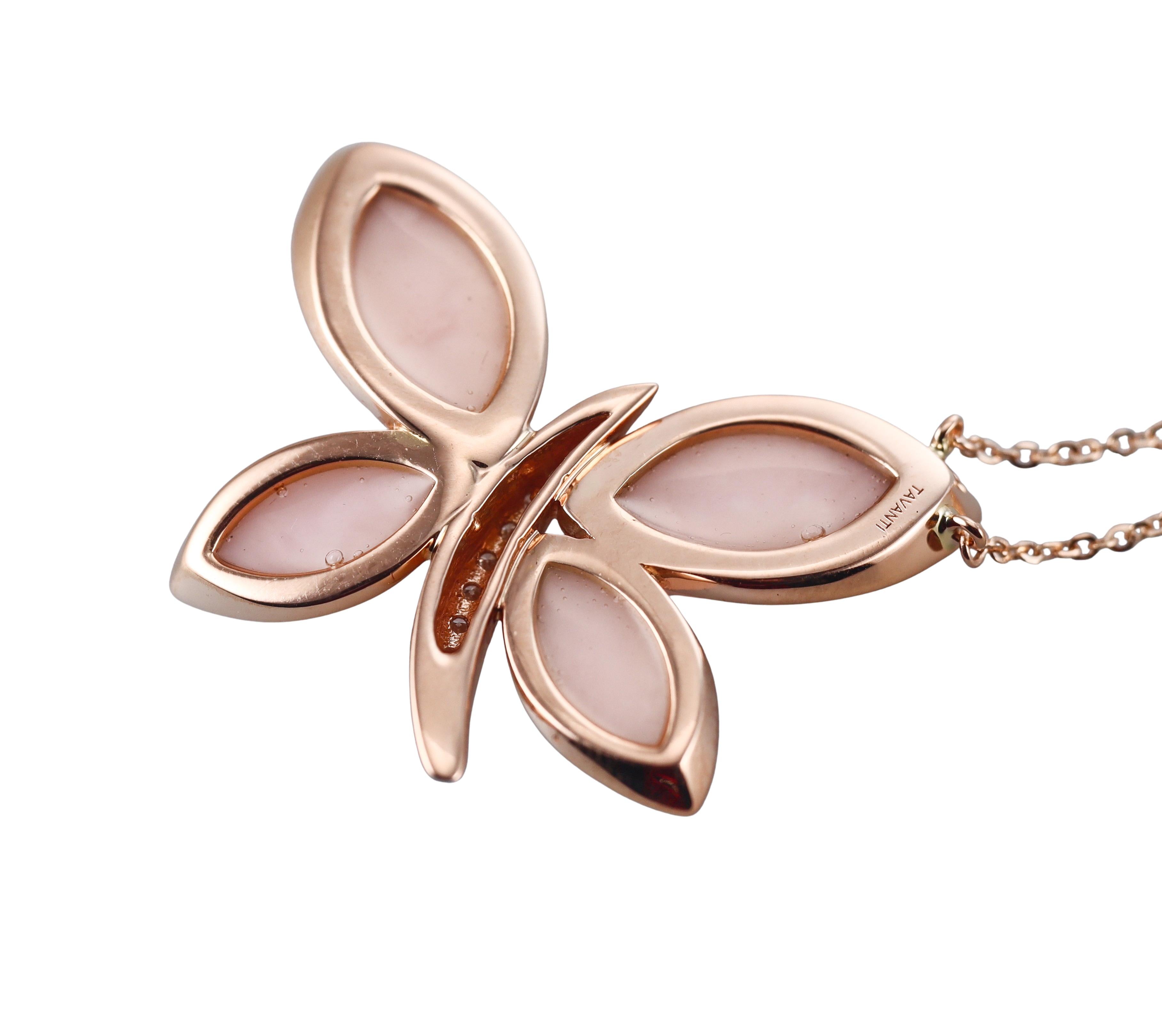 Tavanti 18k Gold Diamond Pink Opal Butterfly Necklace