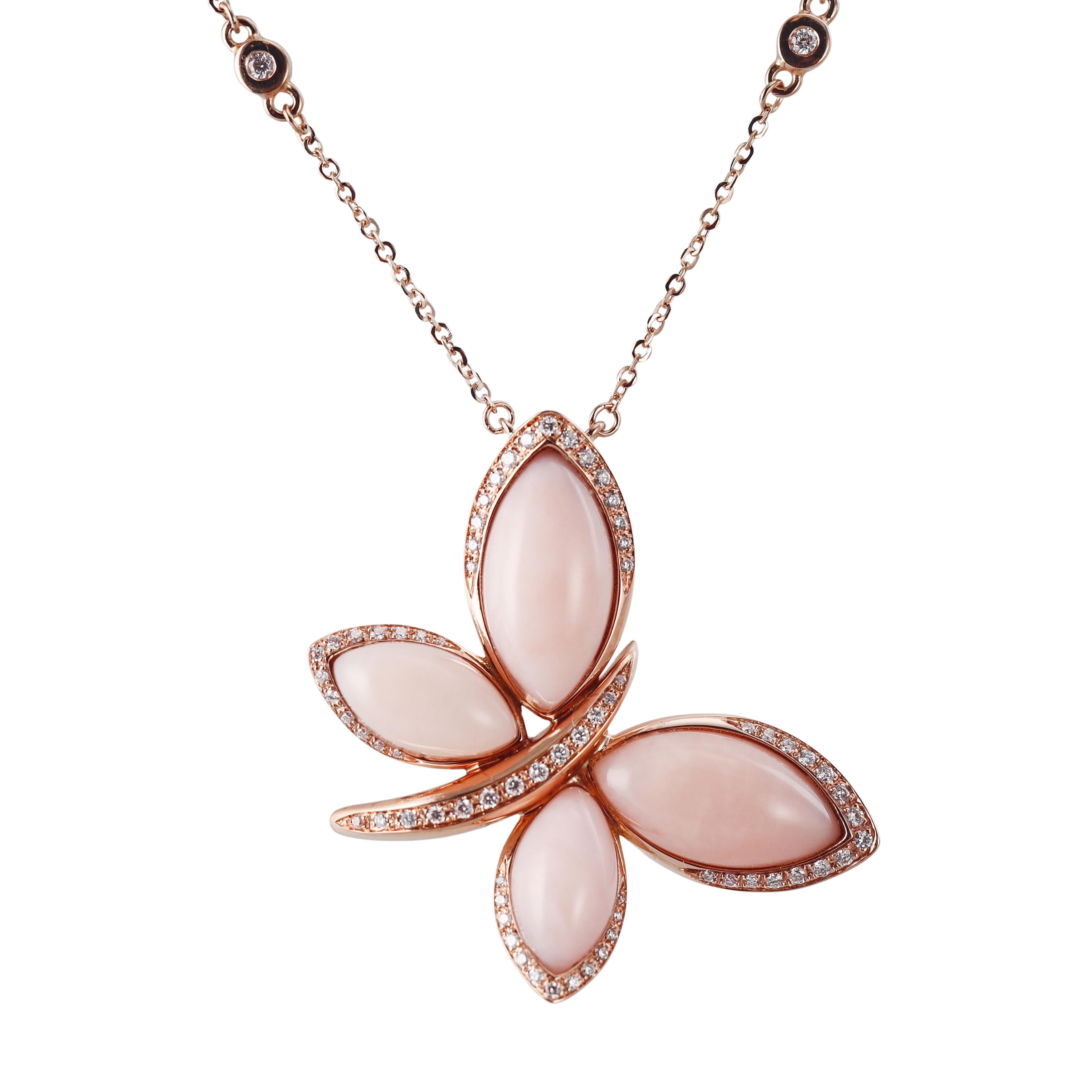 Tavanti 18k Gold Diamond Pink Opal Butterfly Necklace